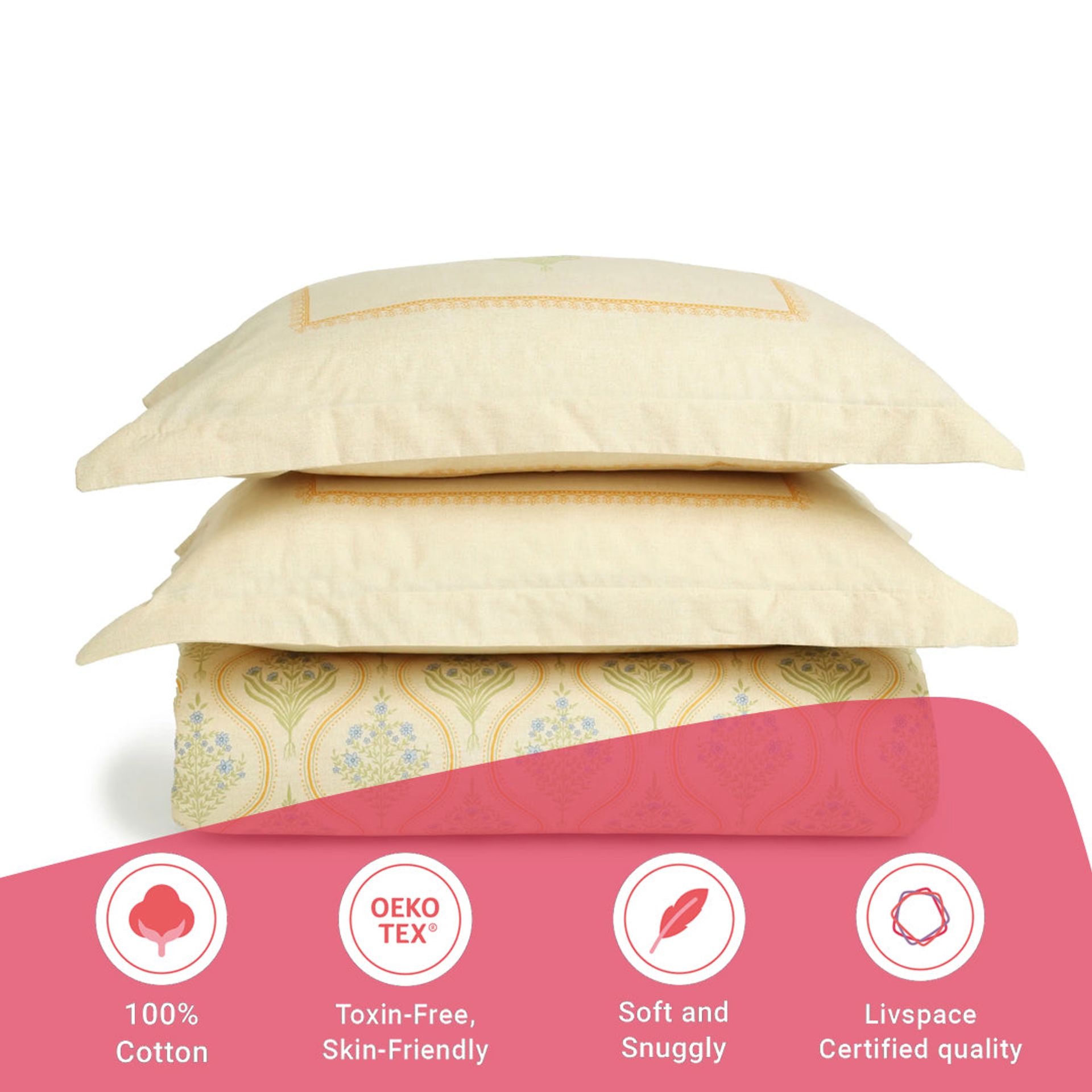 Indian Heritage 144 TC 100% Cotton Mustard Single Bedsheet Set | Chippa Lane