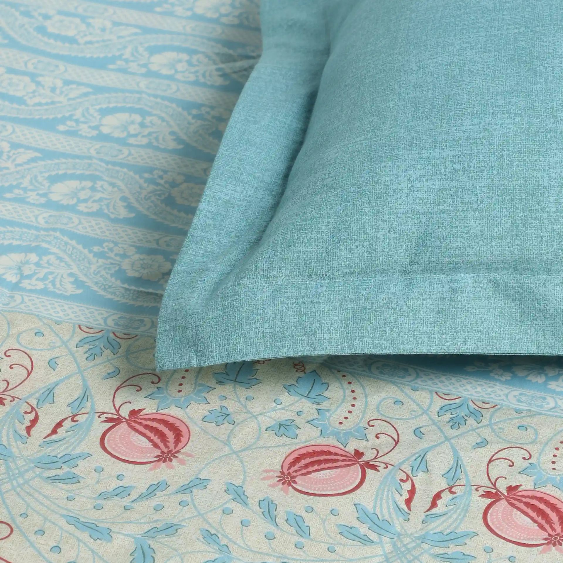 Indian Heritage 144 TC 100% Cotton Light Blue Single Bedsheet Set | Chippa Lane