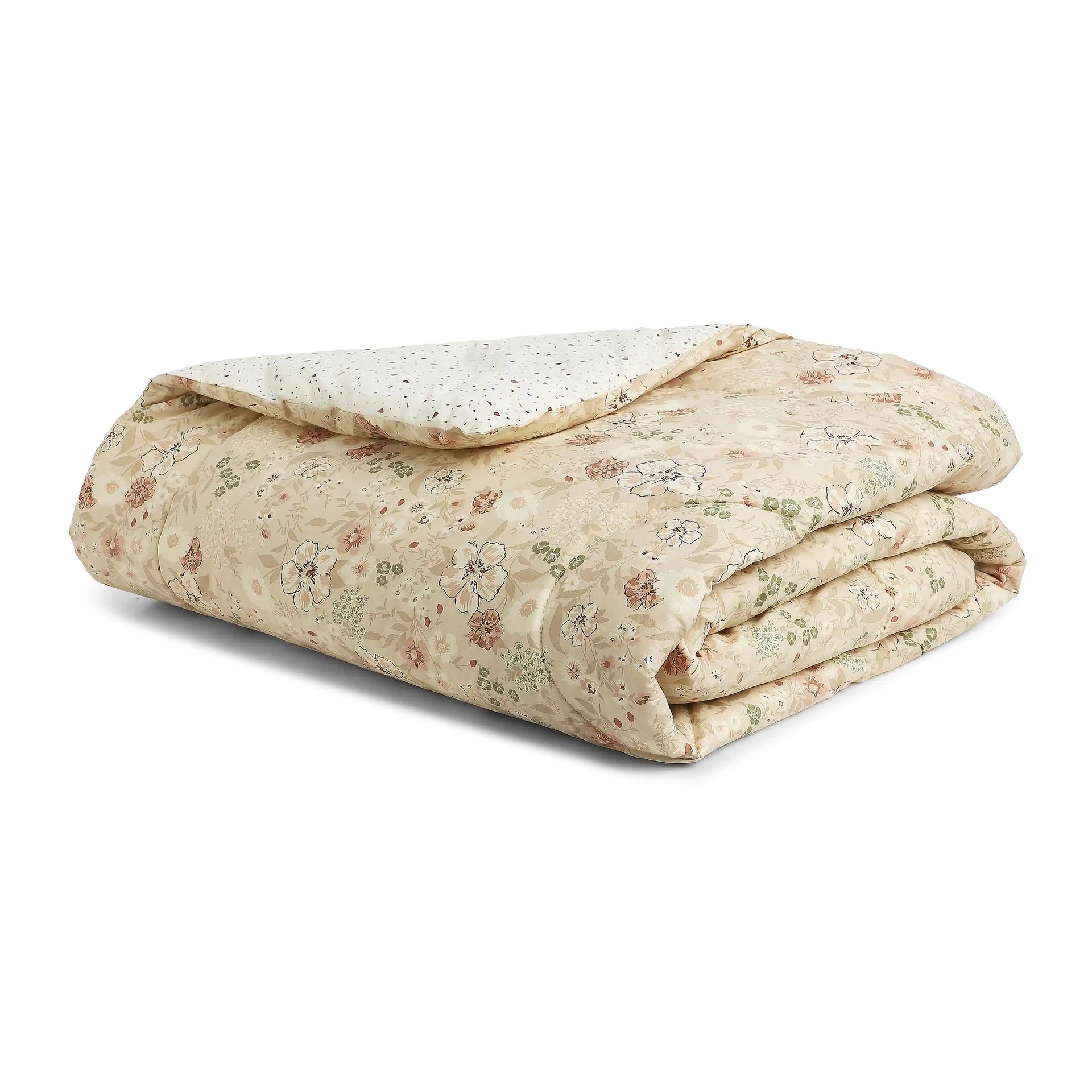 Floral Geometric 144 TC Cotton Beige Double Bedding Set | Mishella