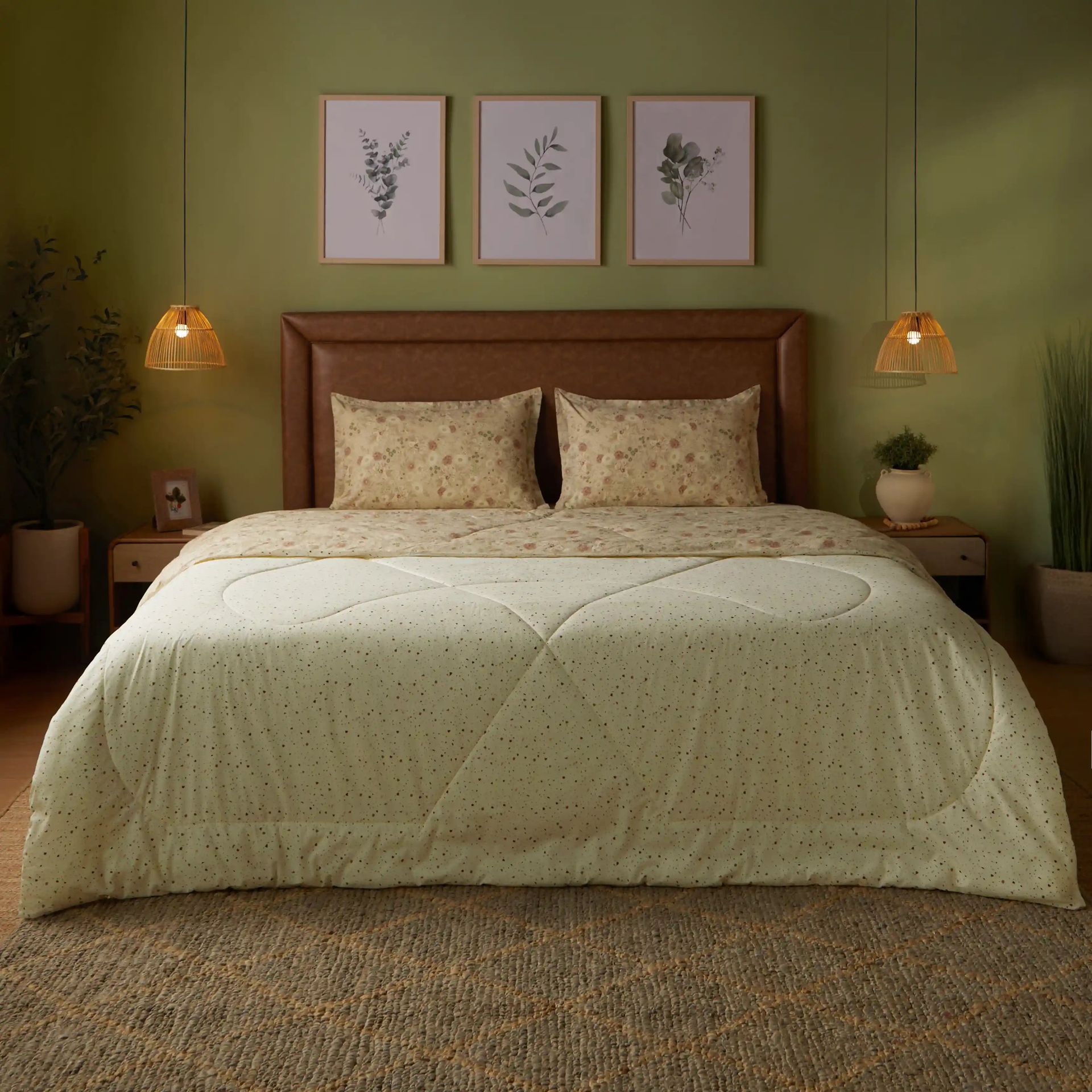 Floral Geometric 144 TC Cotton Cream Double Bedding Set | Mishella