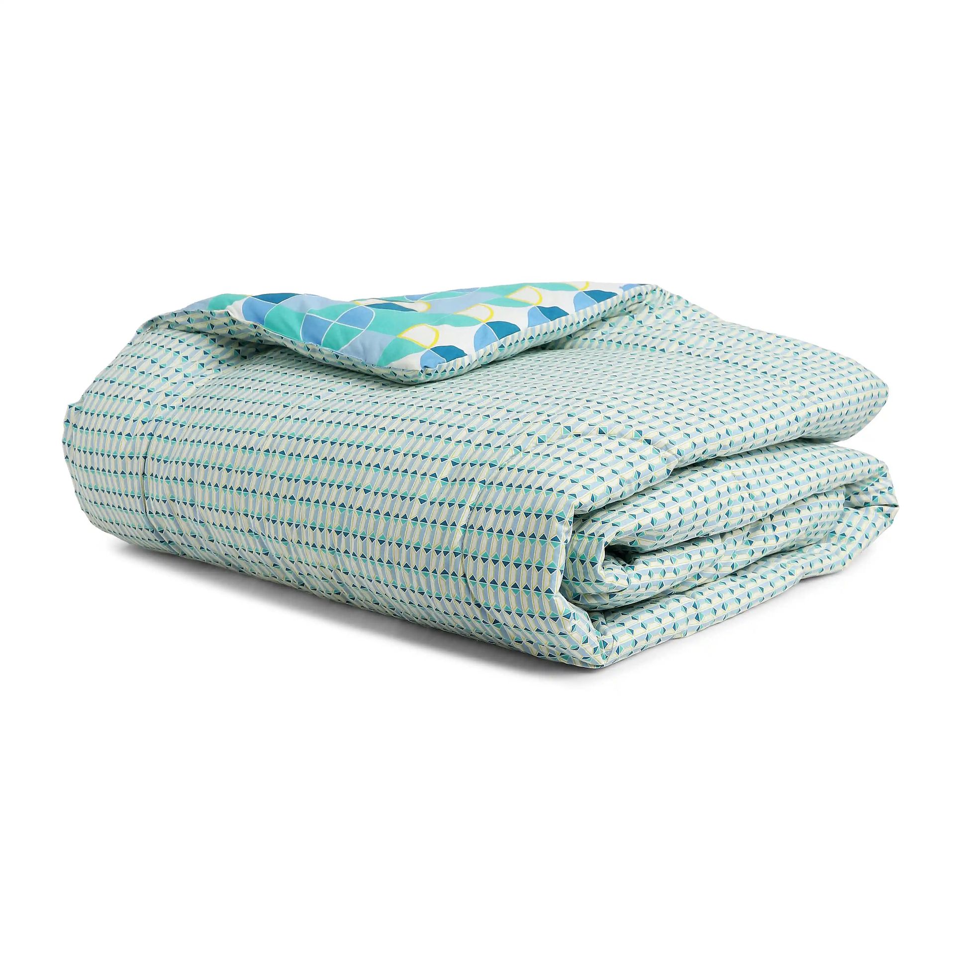 Geometric 144 TC Cotton Kaleido Teal Double Bedding Set | Mishella