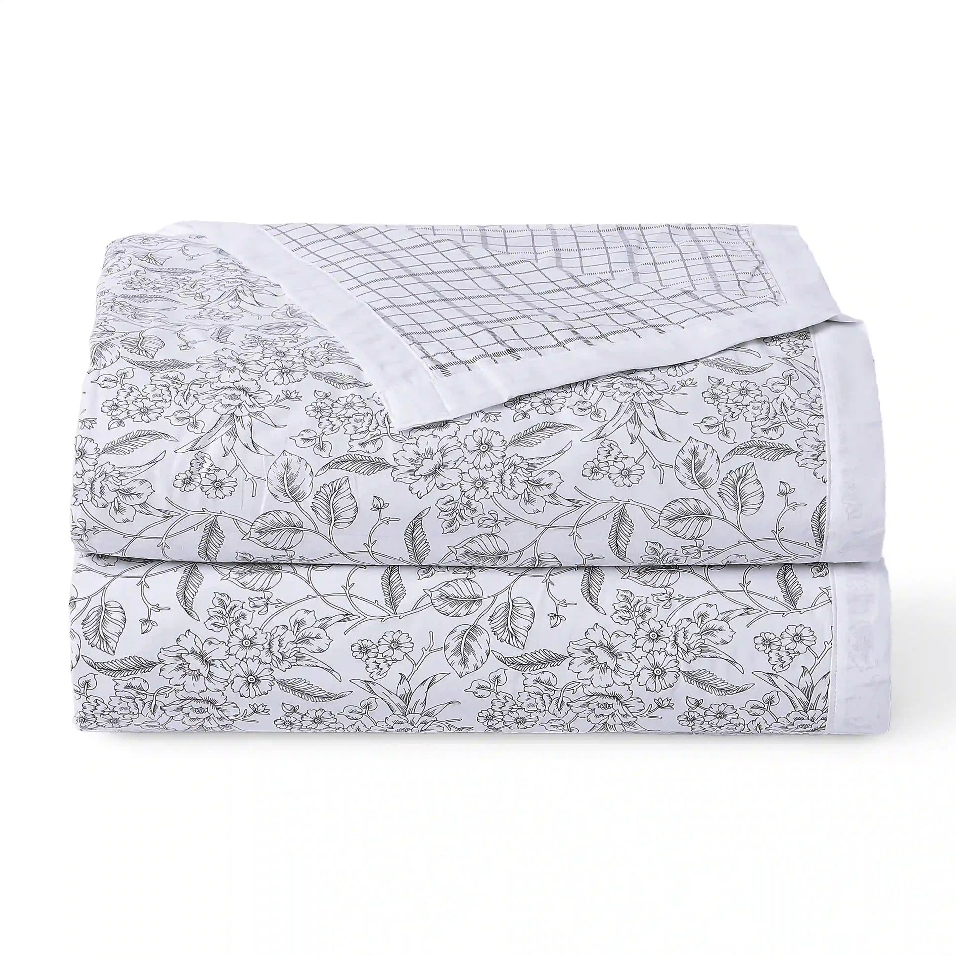 Floral Geometric 144 TC Cotton Charcoal Bloom Double Bedding Set | Mishella