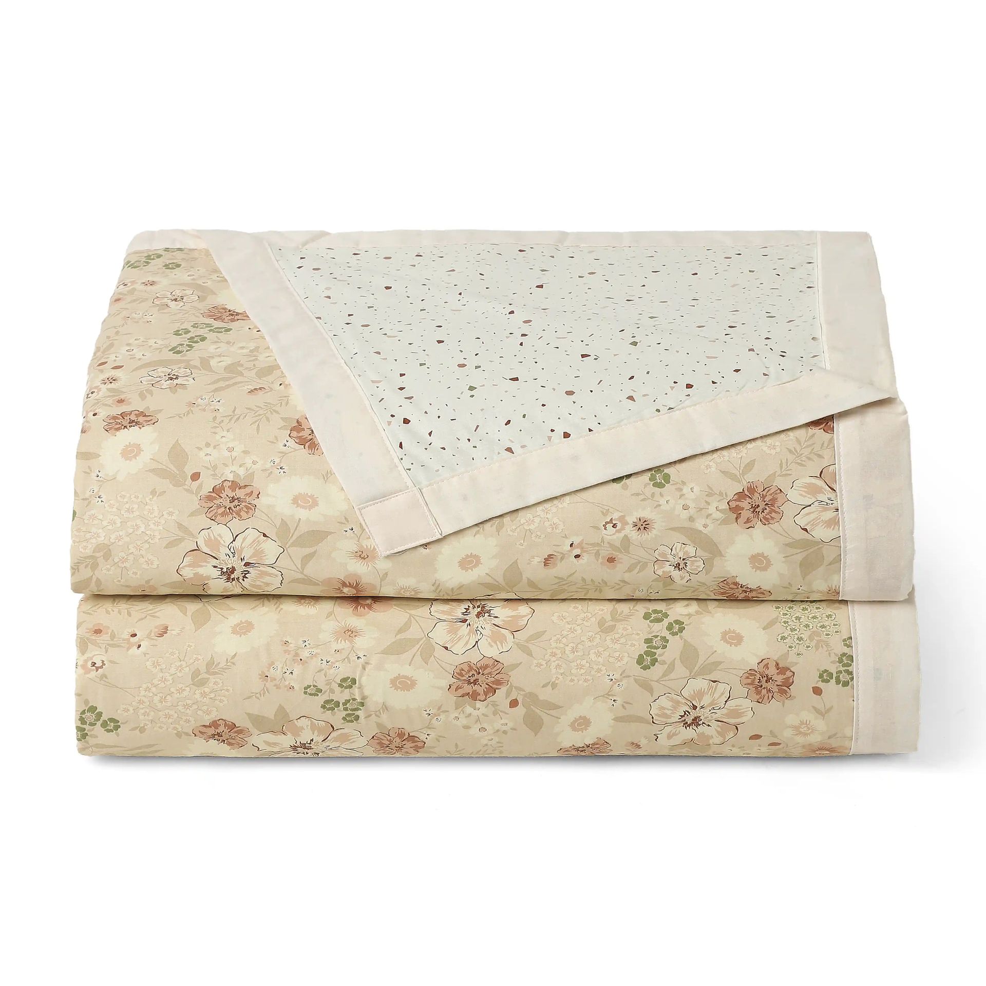 Floral Geometric 144 TC Cotton Beige Double Bedding Set | Mishella