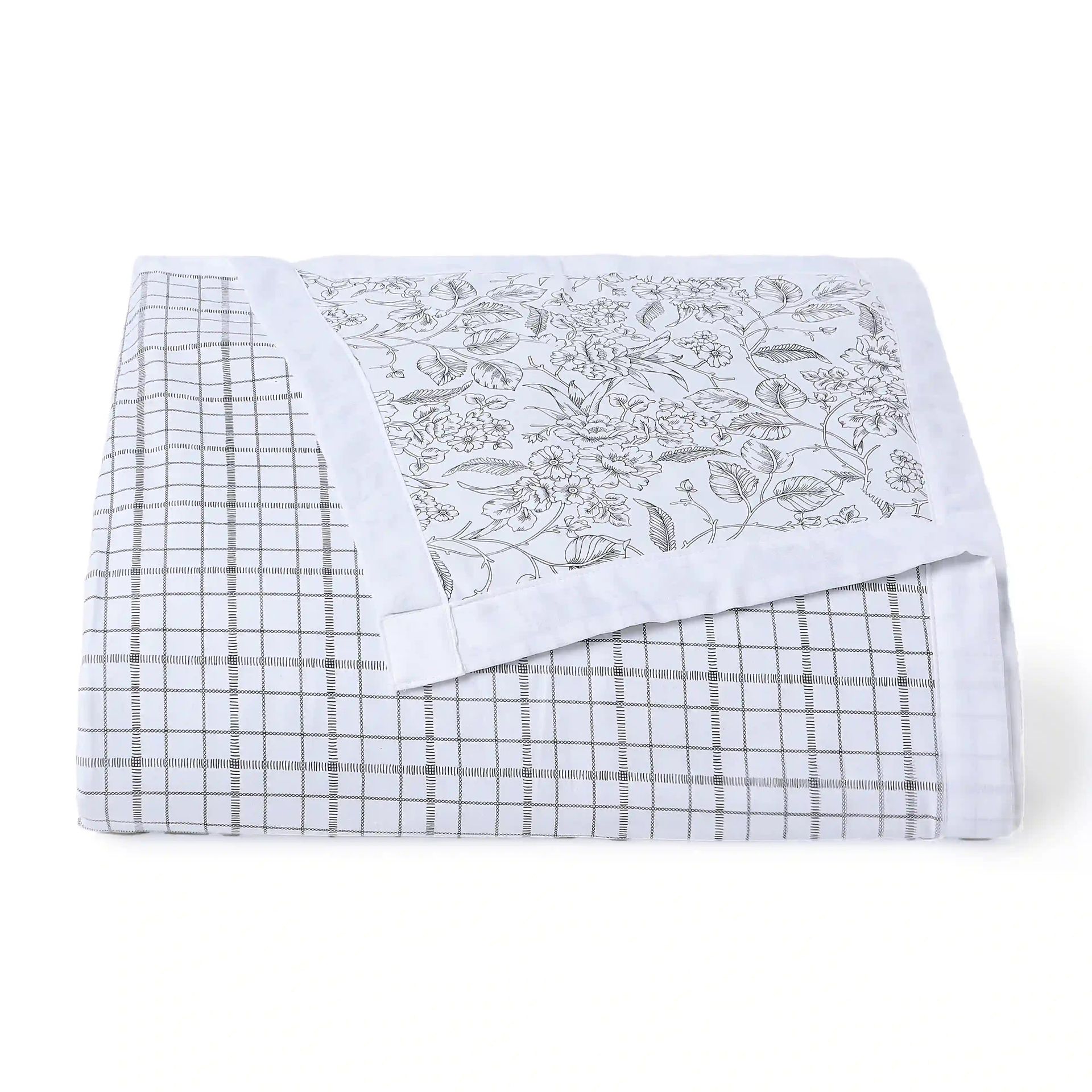 Floral Geometric 144 TC 100% Cotton Charcoal Checks Double Bedding Set | Mishella