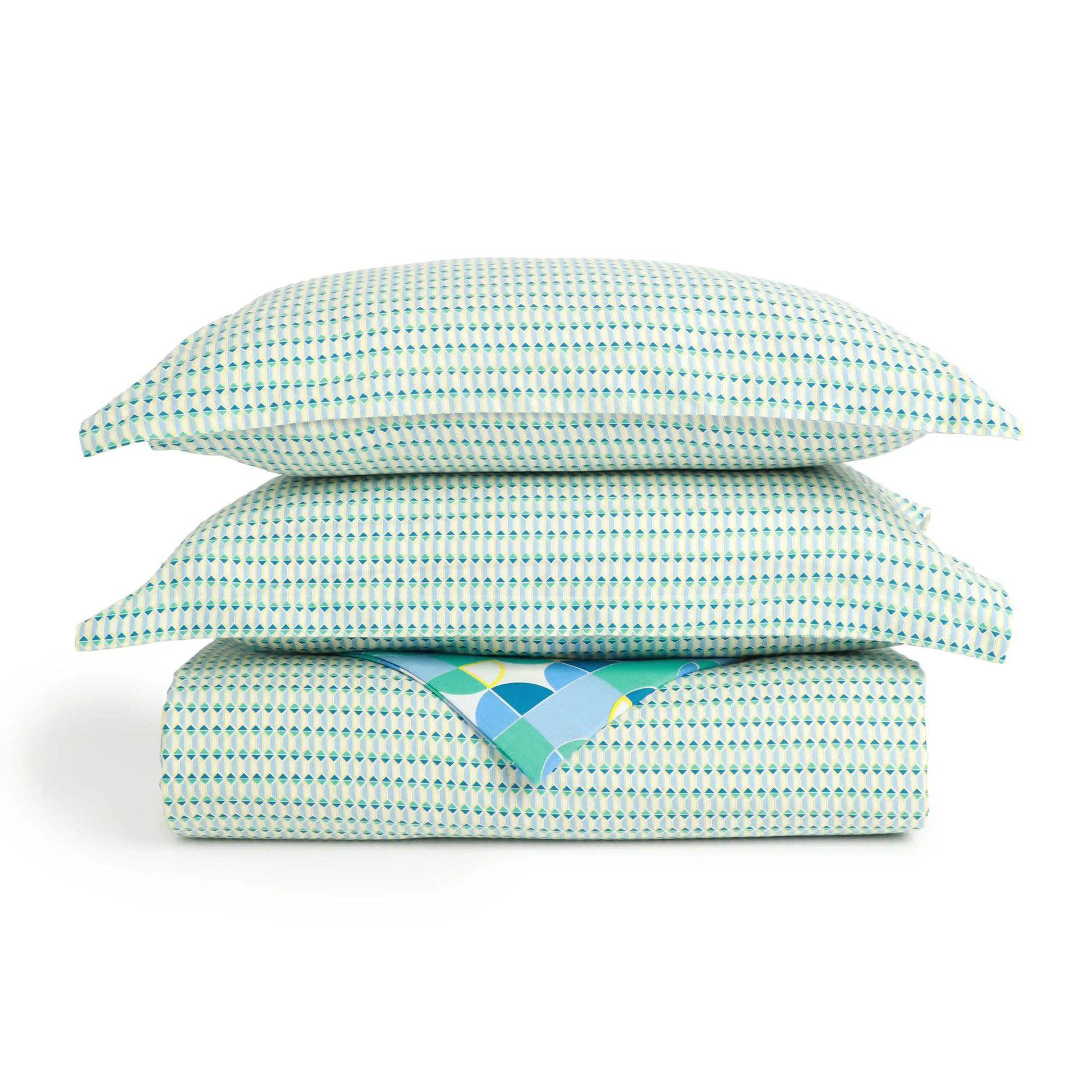 Geometric 144 TC 100% Cotton Orbit Teal Double Bedding Set | Mishella
