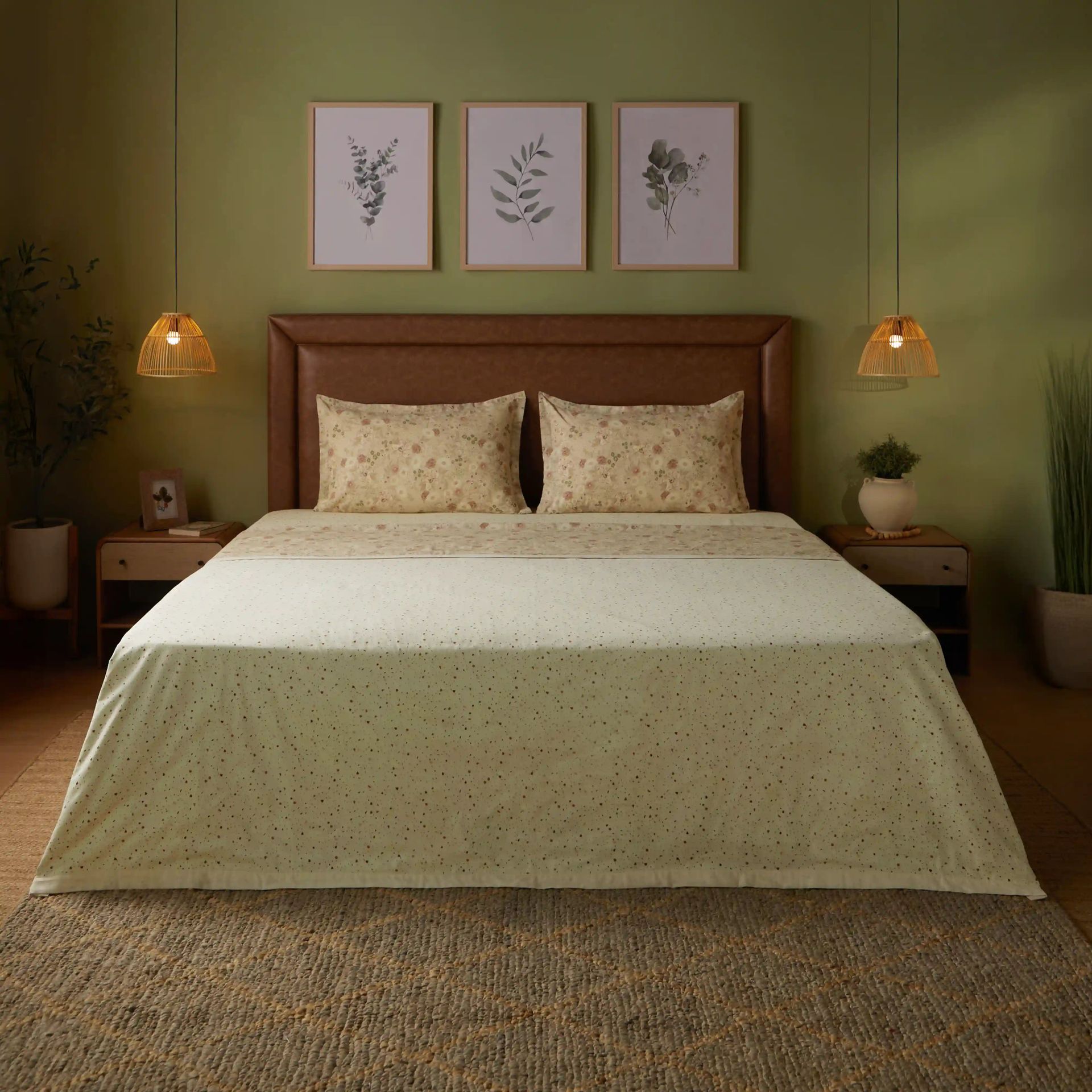 Floral Geometric 144 TC 100% Cotton Cream Bloom Double Dohar | Mishella