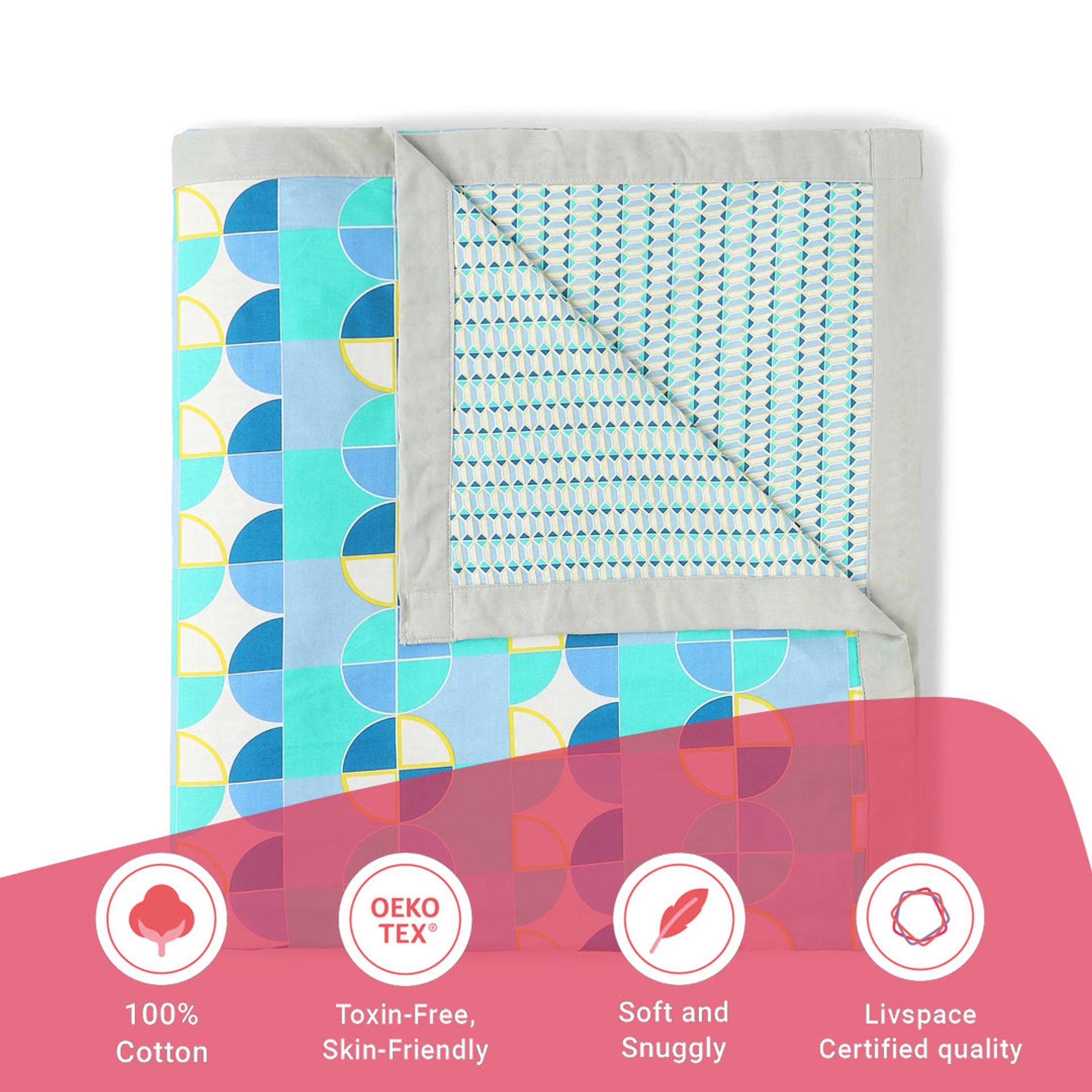 Geometric 144 TC 100% Cotton Orbit Teal Double Dohar | Mishella