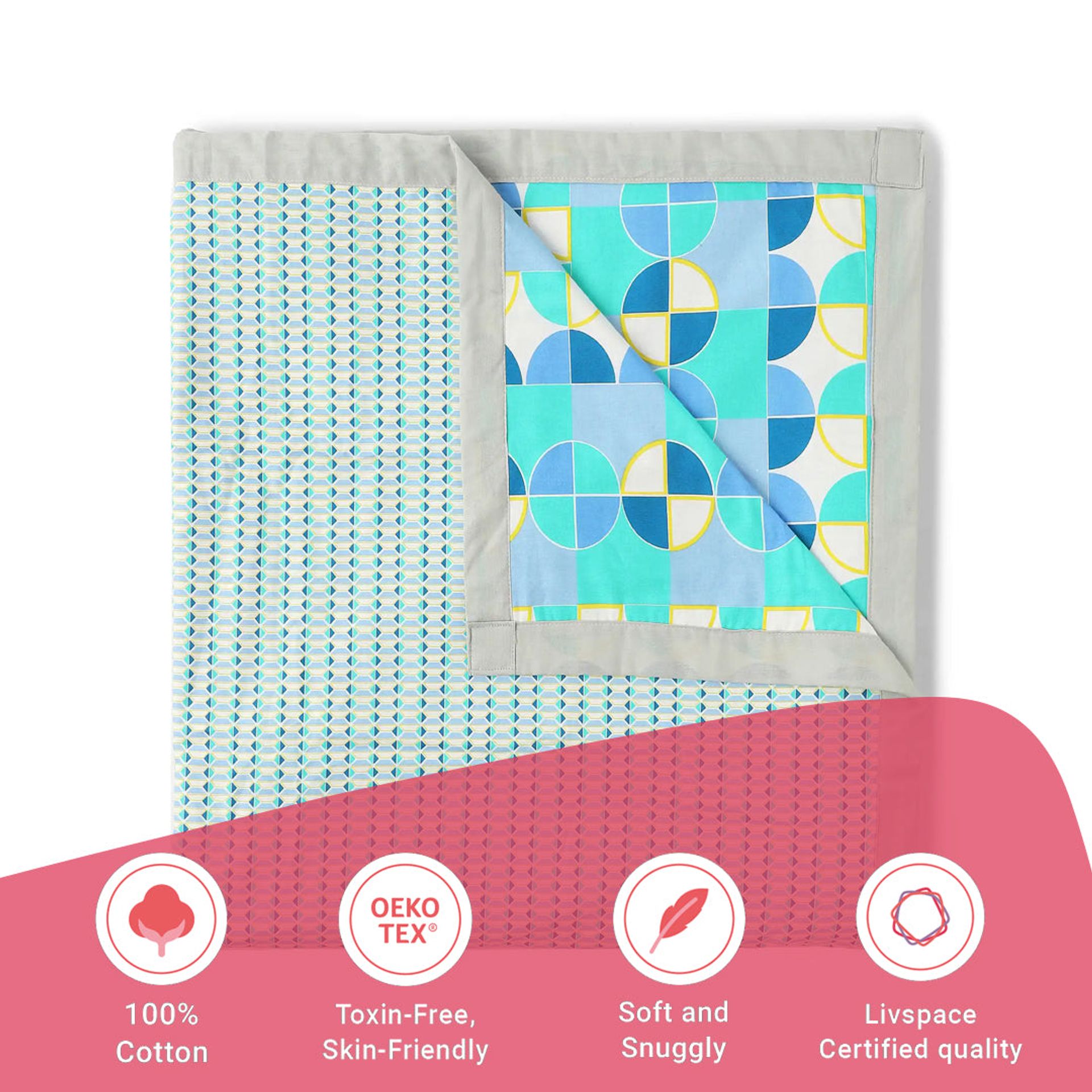 Geometric 144 TC 100% Cotton Kaleido Teal Double Dohar | Mishella