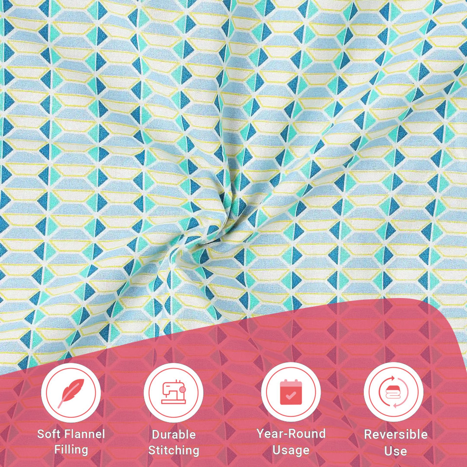 Geometric 144 TC 100% Cotton Kaleido Teal Double Dohar | Mishella