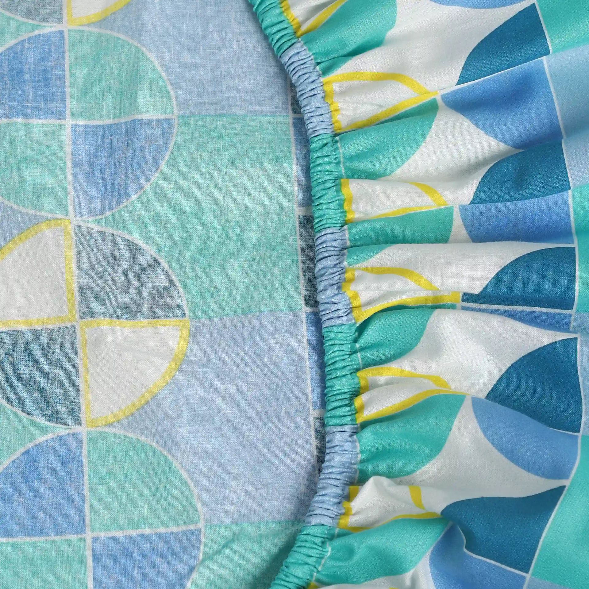Geometric 144 TC 100% Cotton Orbit Teal Queen Fitted Sheet Set | Mishella