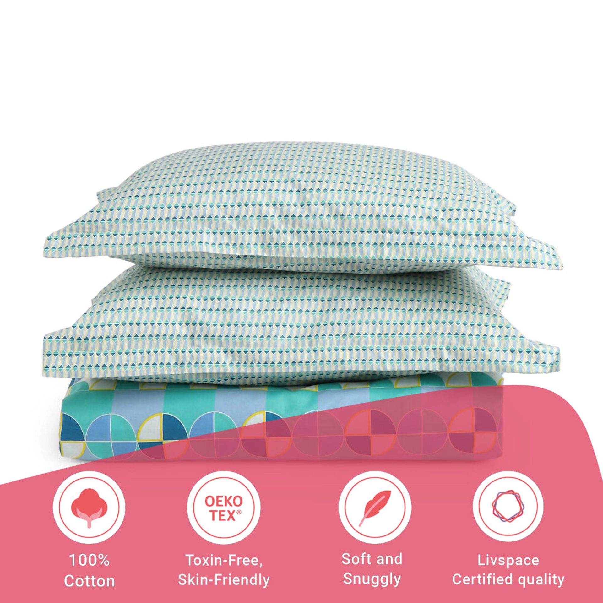 Geometric 144 TC 100% Cotton Orbit Teal Queen Fitted Sheet Set | Mishella