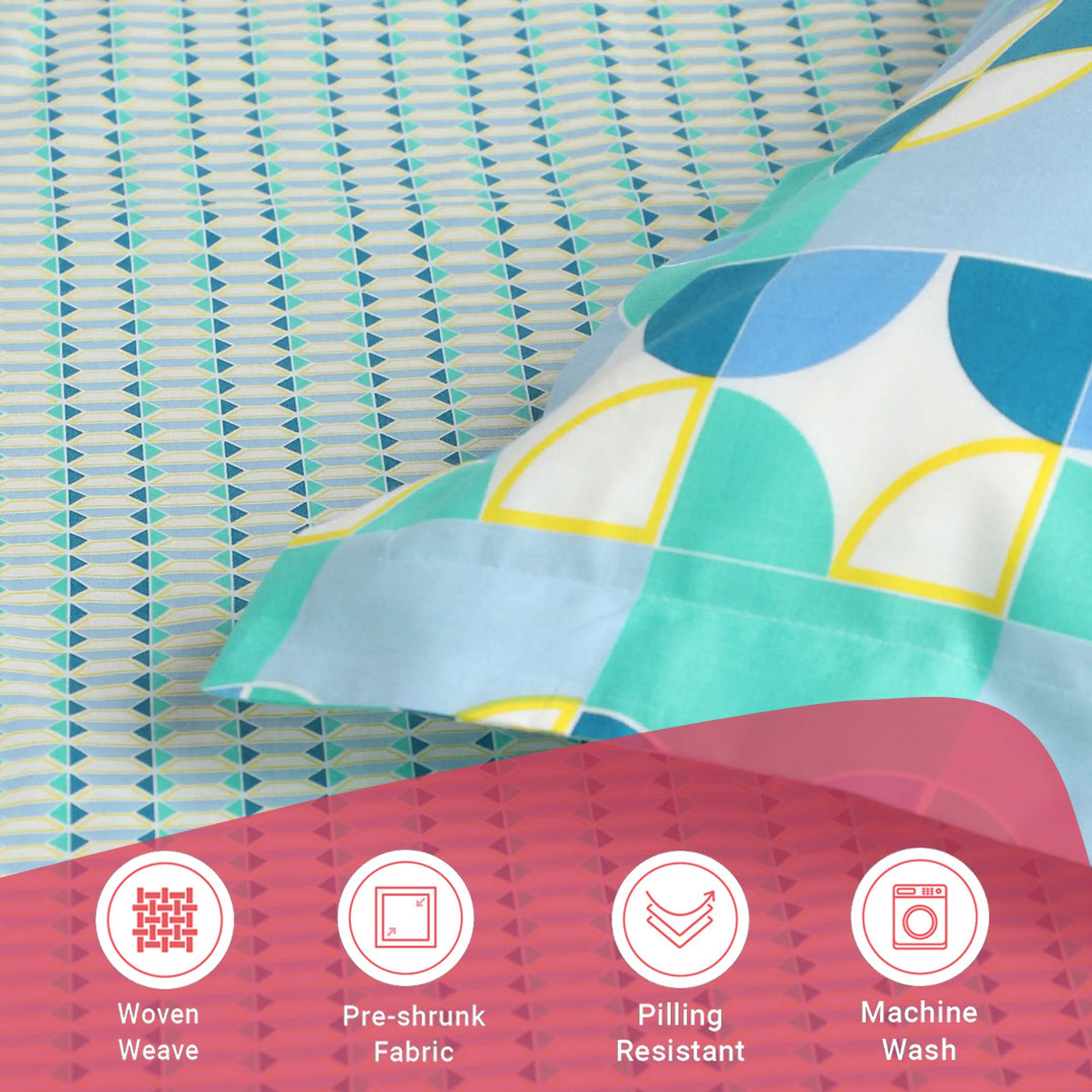 Geometric 144 TC 100% Cotton Kaleido Teal Queen Fitted Sheet Set | Mishella