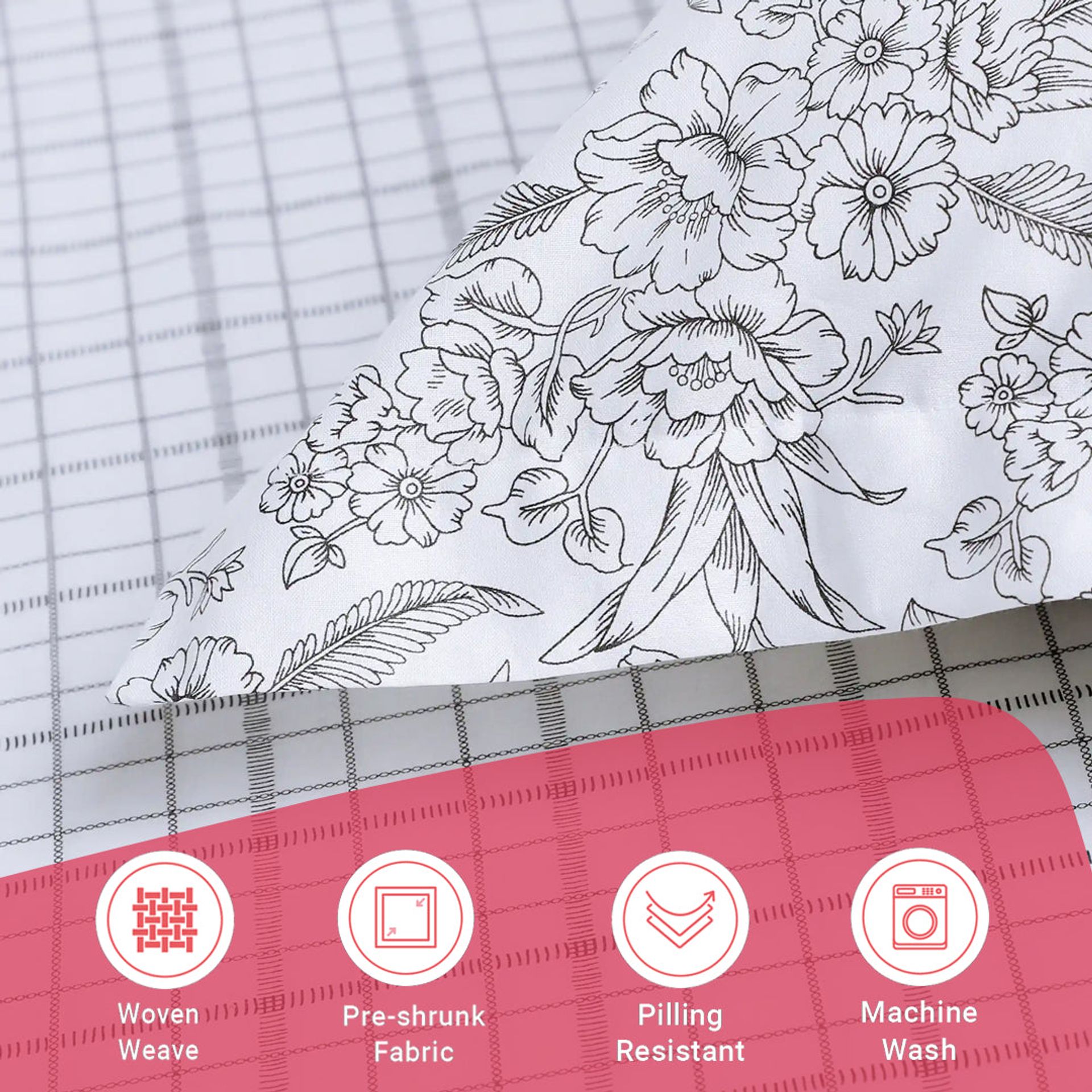 Floral Geometric 144 TC 100% Cotton Charcoal Checks Single Bedsheet Set | Mishella