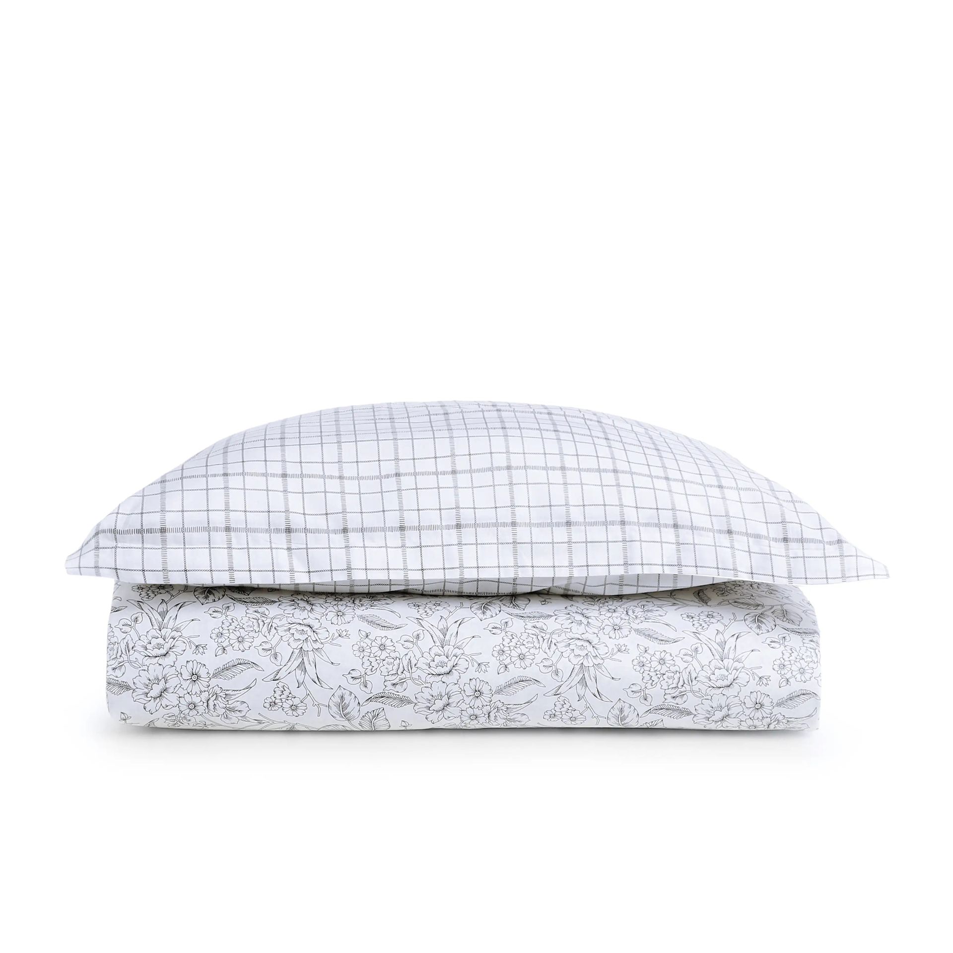 Floral Geometric 144 TC 100% Cotton Charcoal Bloom Single Bedsheet Set | Mishella