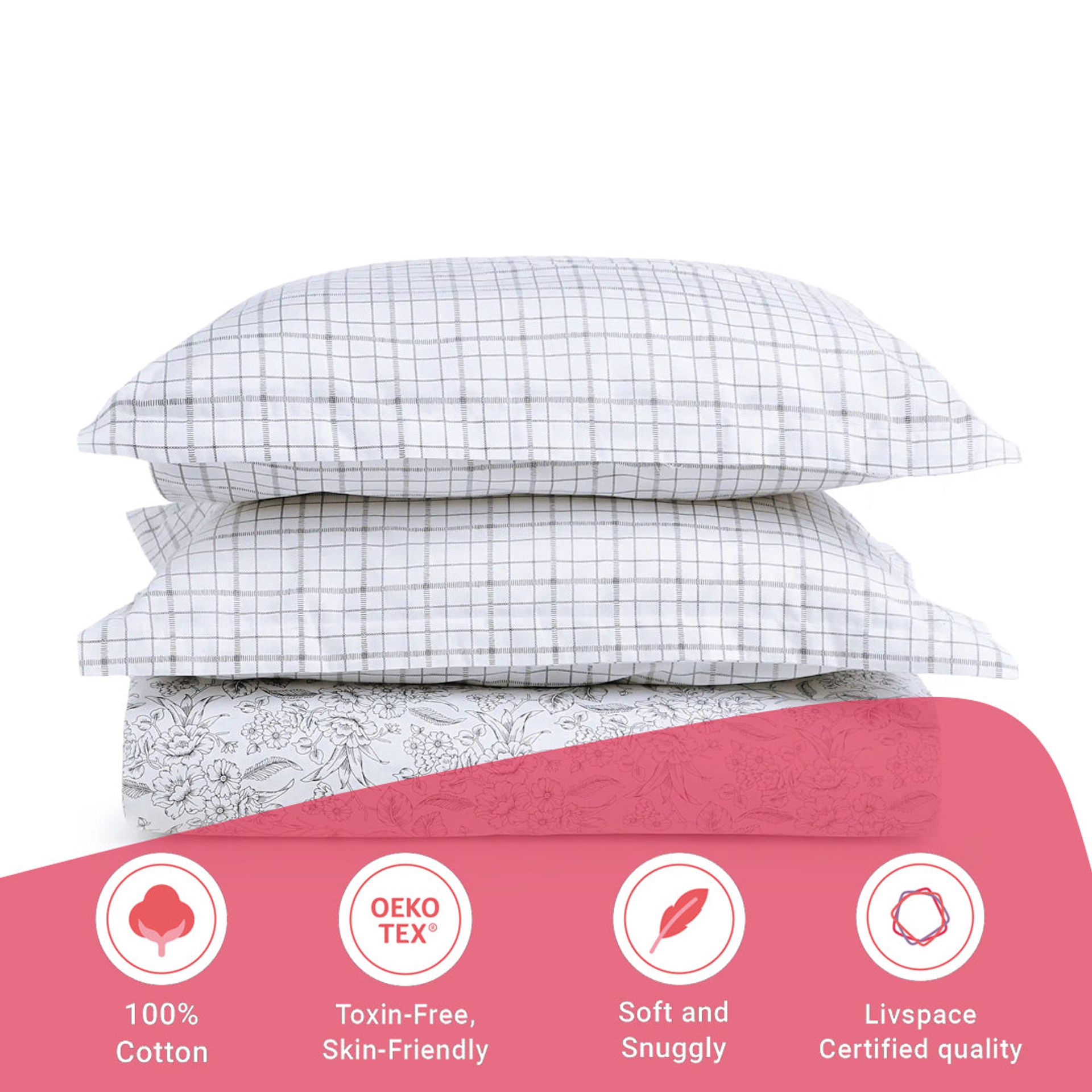 Floral Geometric 144 TC 100% Cotton Charcoal Bloom Single Bedsheet Set | Mishella