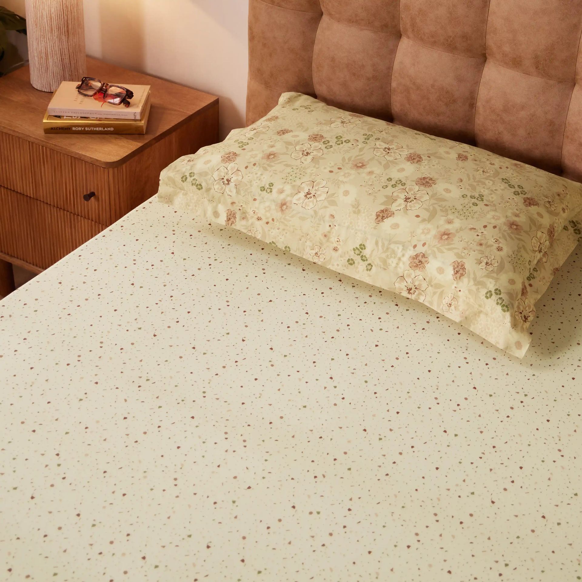 Floral Geometric 144 TC 100% Cotton Cream Single Bedsheet Set | Mishella
