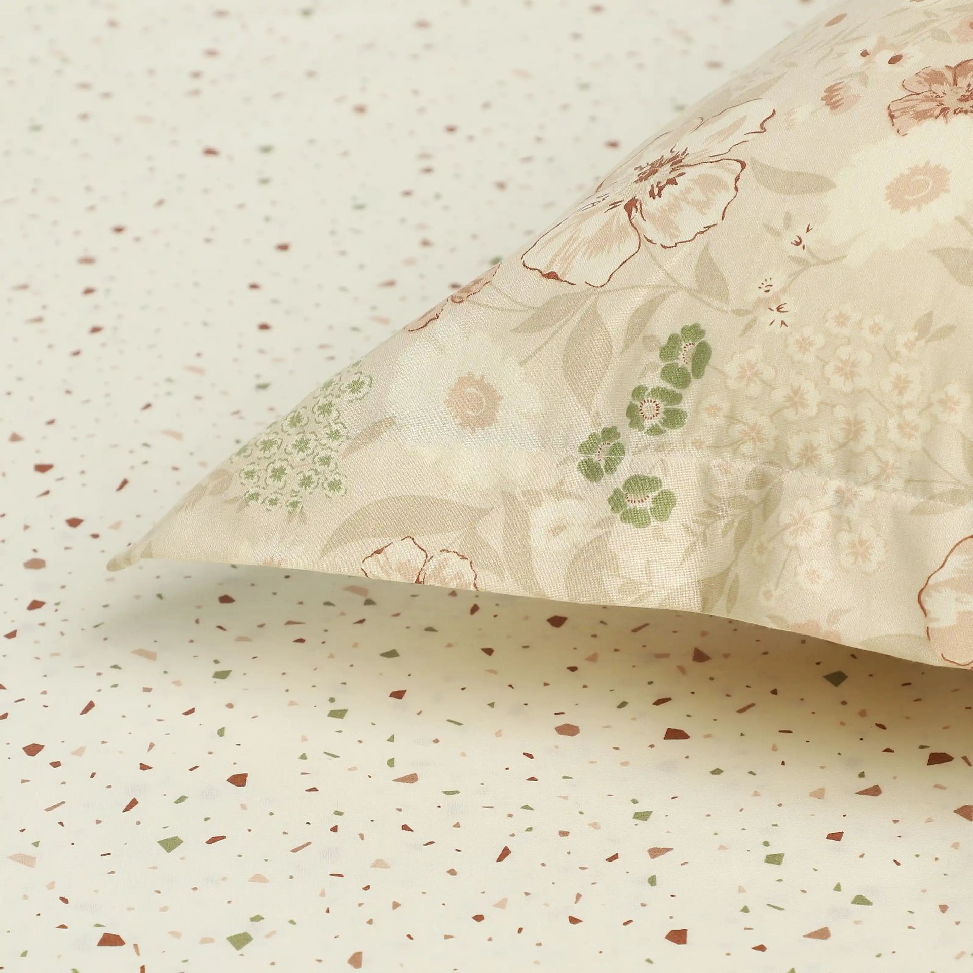 Floral Geometric 144 TC 100% Cotton Cream Single Bedsheet Set | Mishella