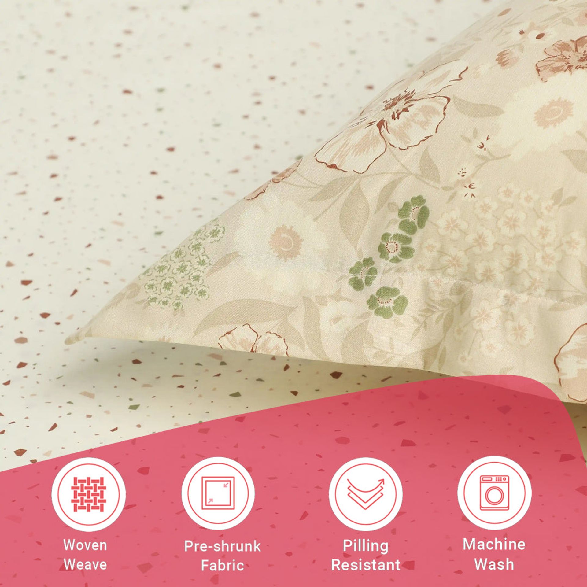 Floral Geometric 144 TC 100% Cotton Cream Single Bedsheet Set | Mishella