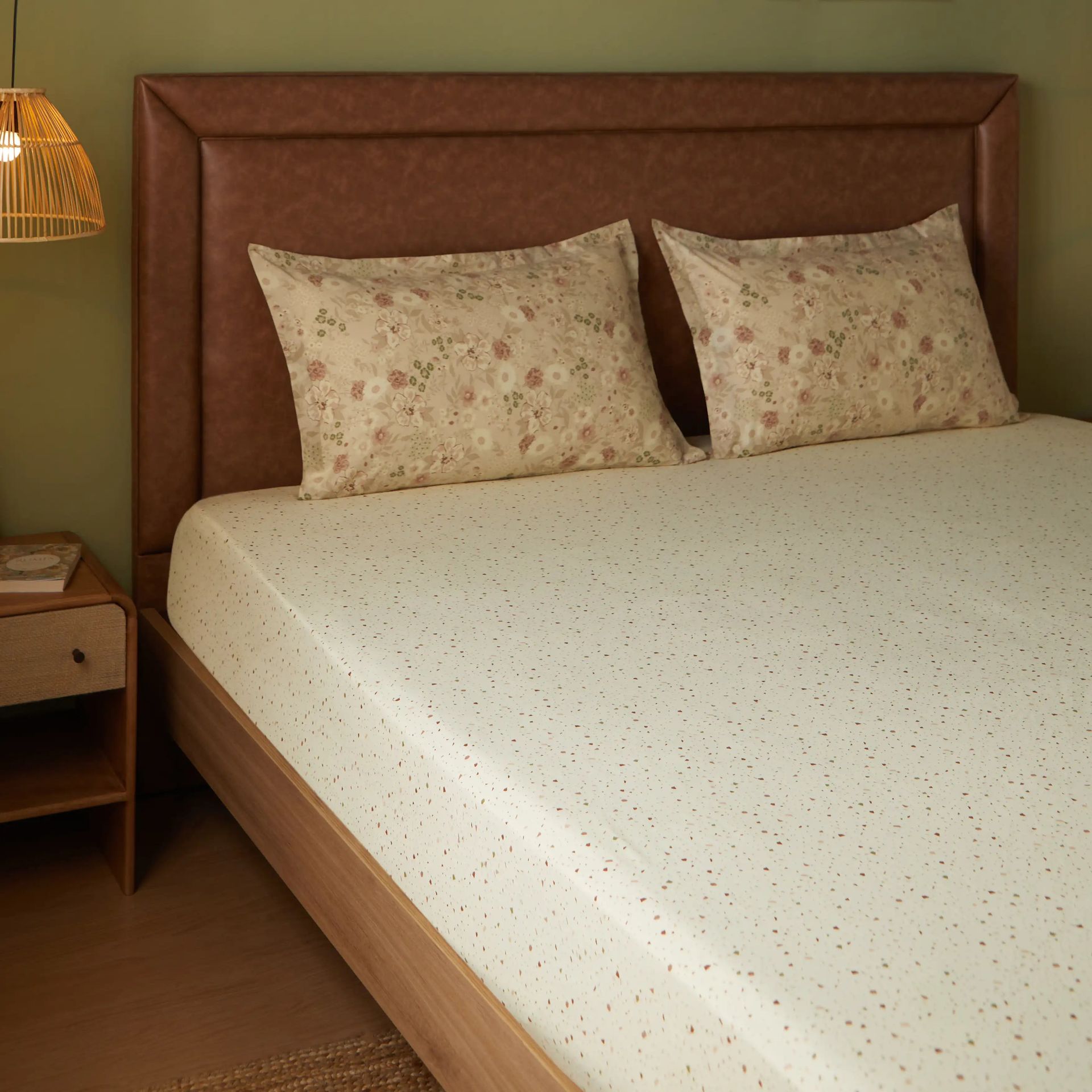 Floral Geometric 144 TC 100% Cotton Cream Single Bedsheet Set | Mishella