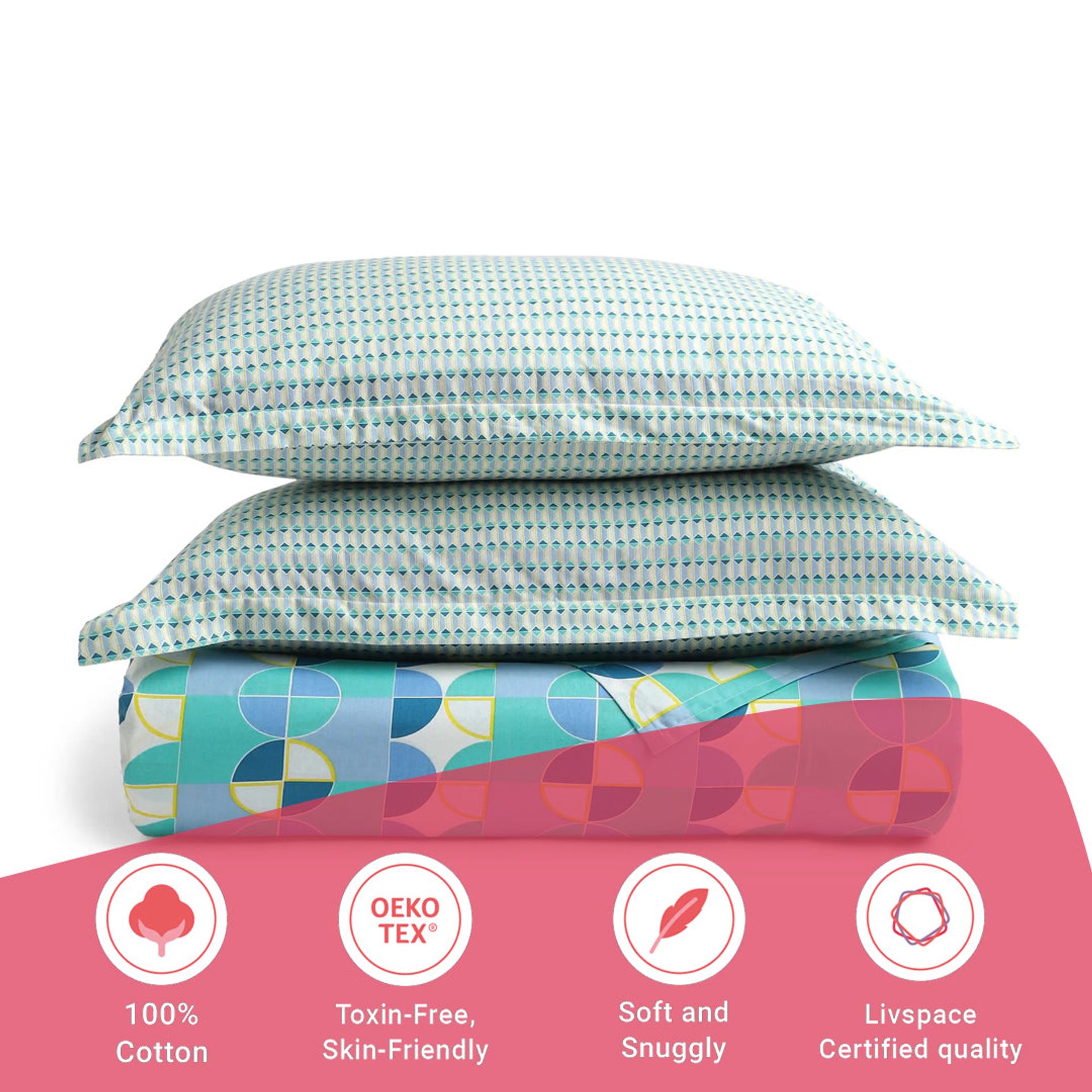 Geometric 144 TC 100% Cotton Orbit Teal Single Bedsheet Set | Mishella