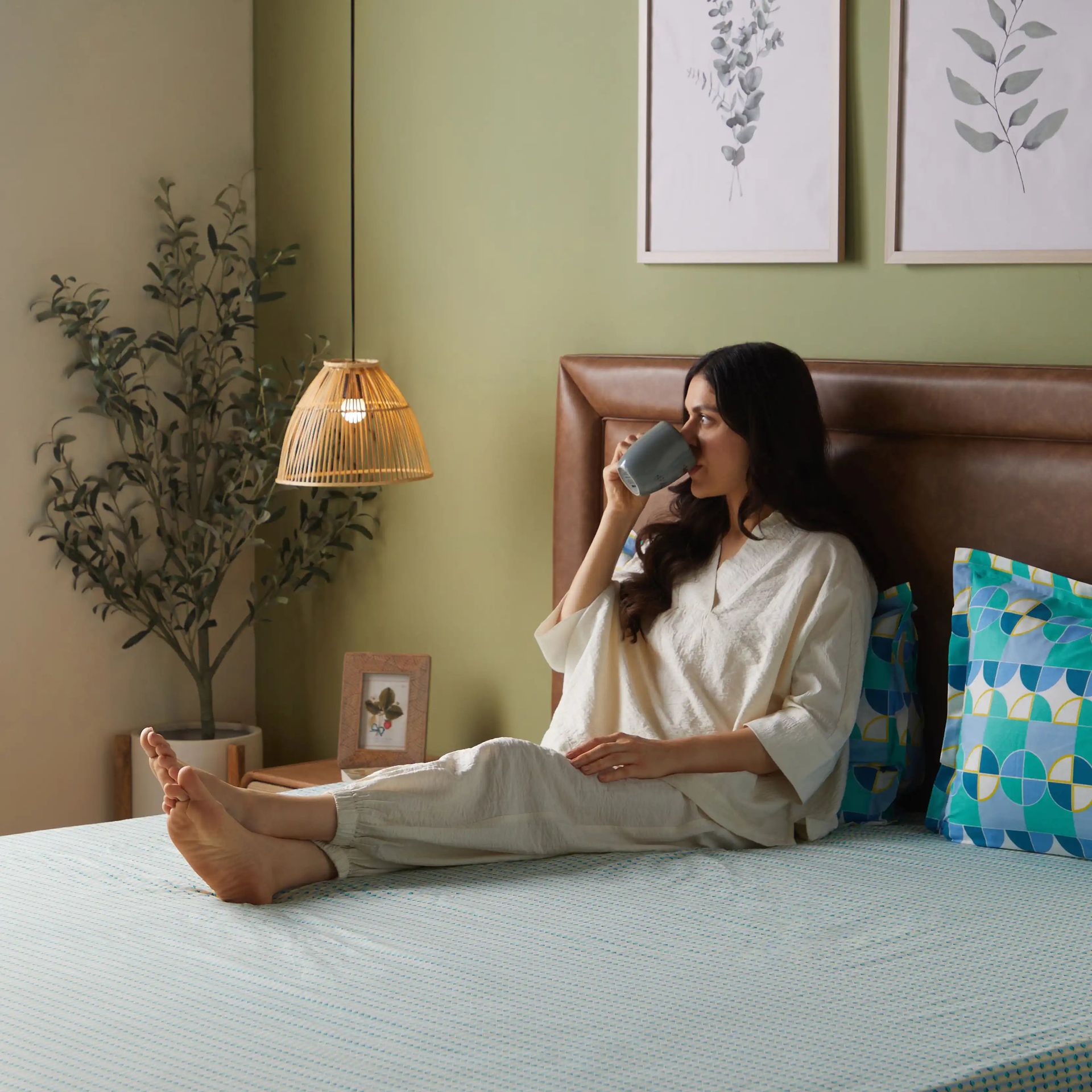 Geometric 144 TC 100% Cotton Kaleido Teal Single Bedsheet Set | Mishella