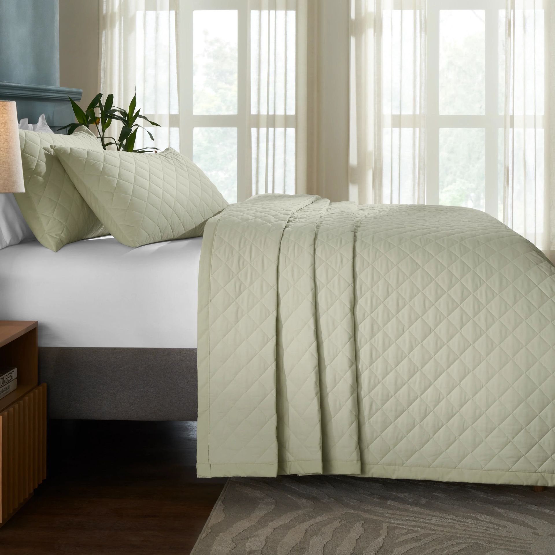 Diamond Quilted Solid 200 TC 100% Cotton Percale Linen King Bed Cover Set | Nuvola