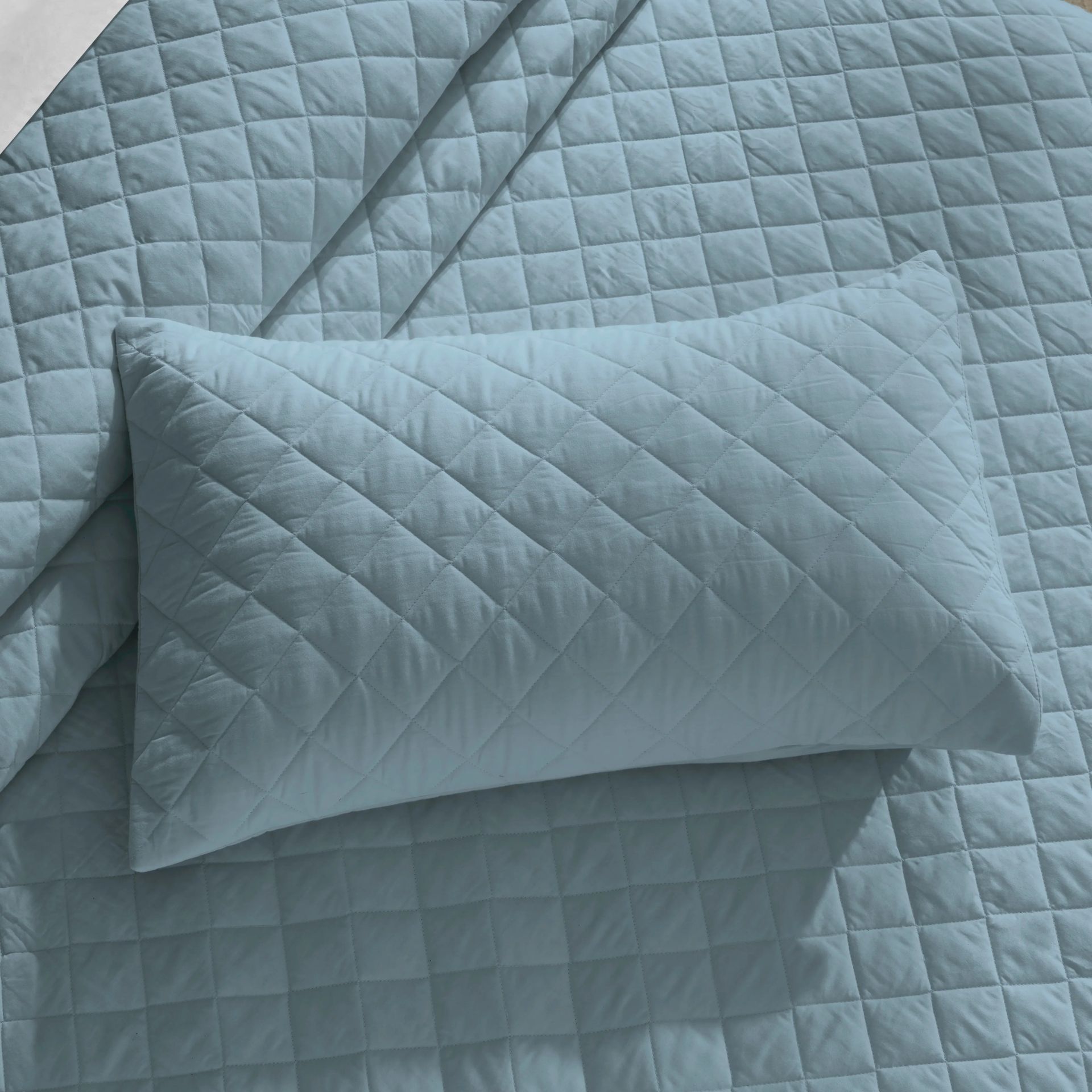 Diamond Quilted Solid 200 TC 100% Cotton Percale French Blue King Bed Cover Set | Nuvola