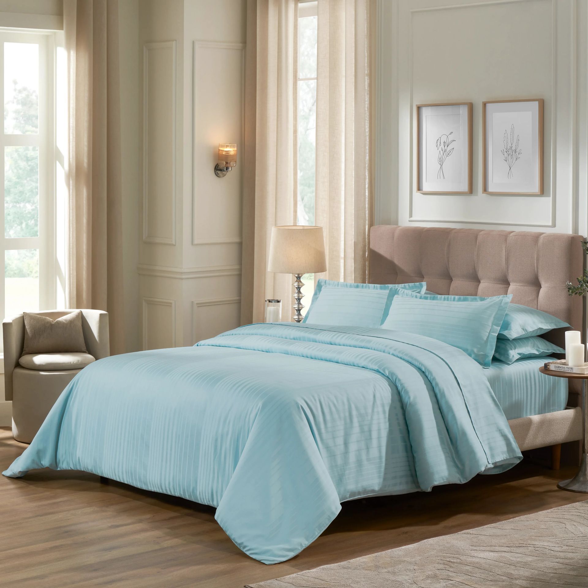 Solid Dyed 400 TC 100% Cotton Blue Sky King Fitted Sheet Set | Seraya