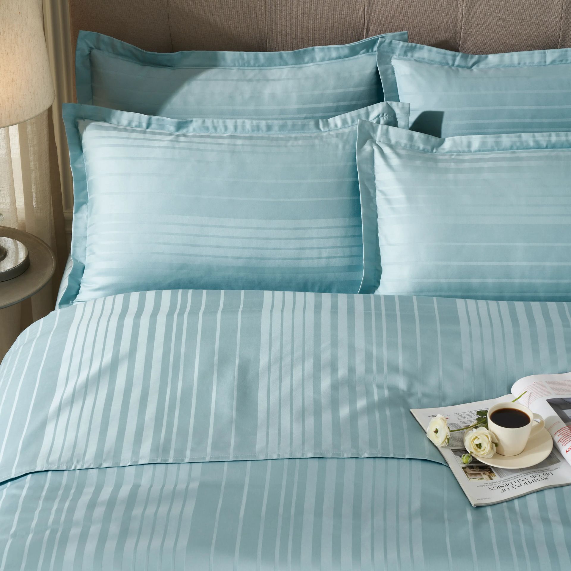 Solid Dyed 400 TC 100% Cotton Blue Sky King Fitted Sheet Set | Seraya