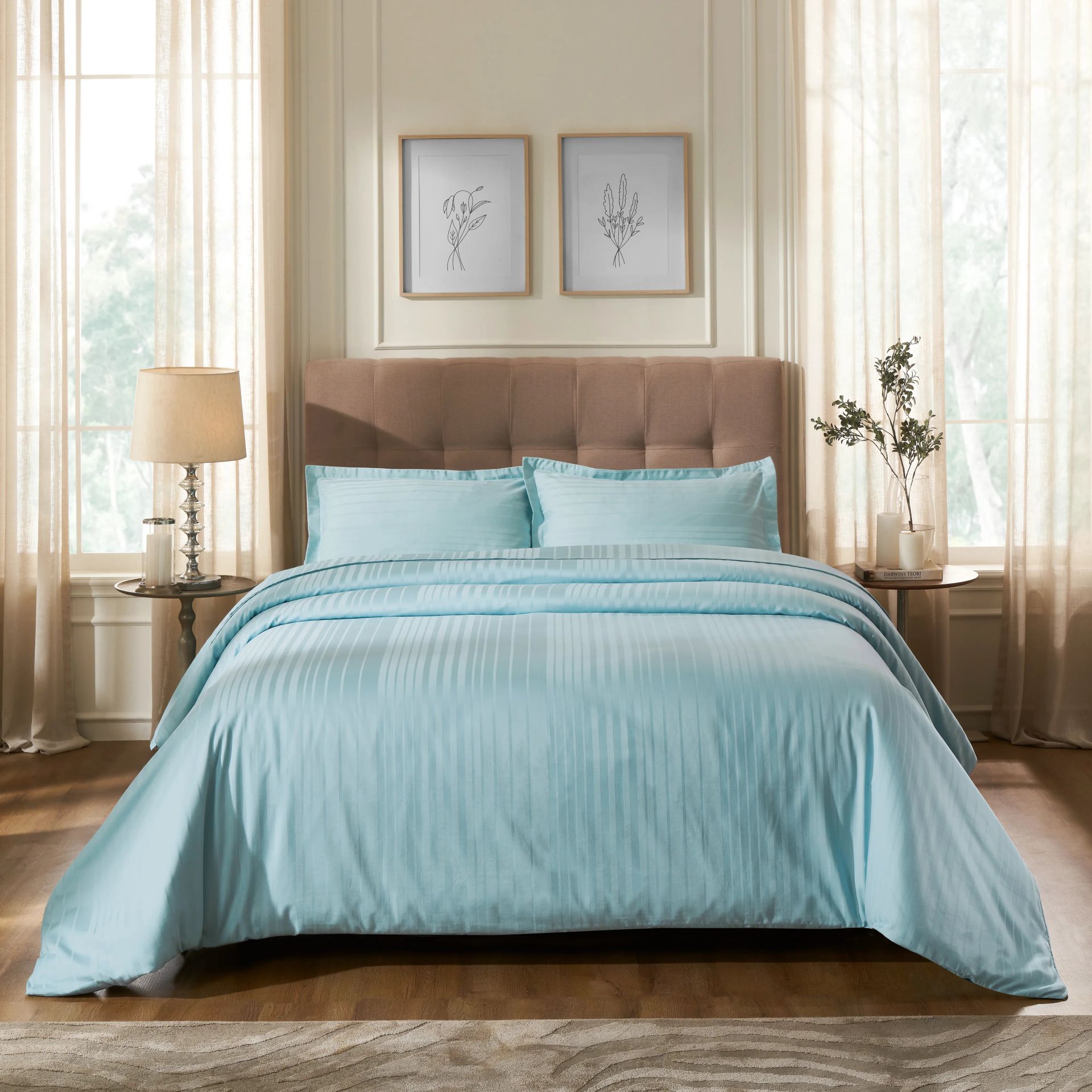 Solid Dyed 400 TC 100% Cotton Blue Sky King Fitted Sheet Set | Seraya