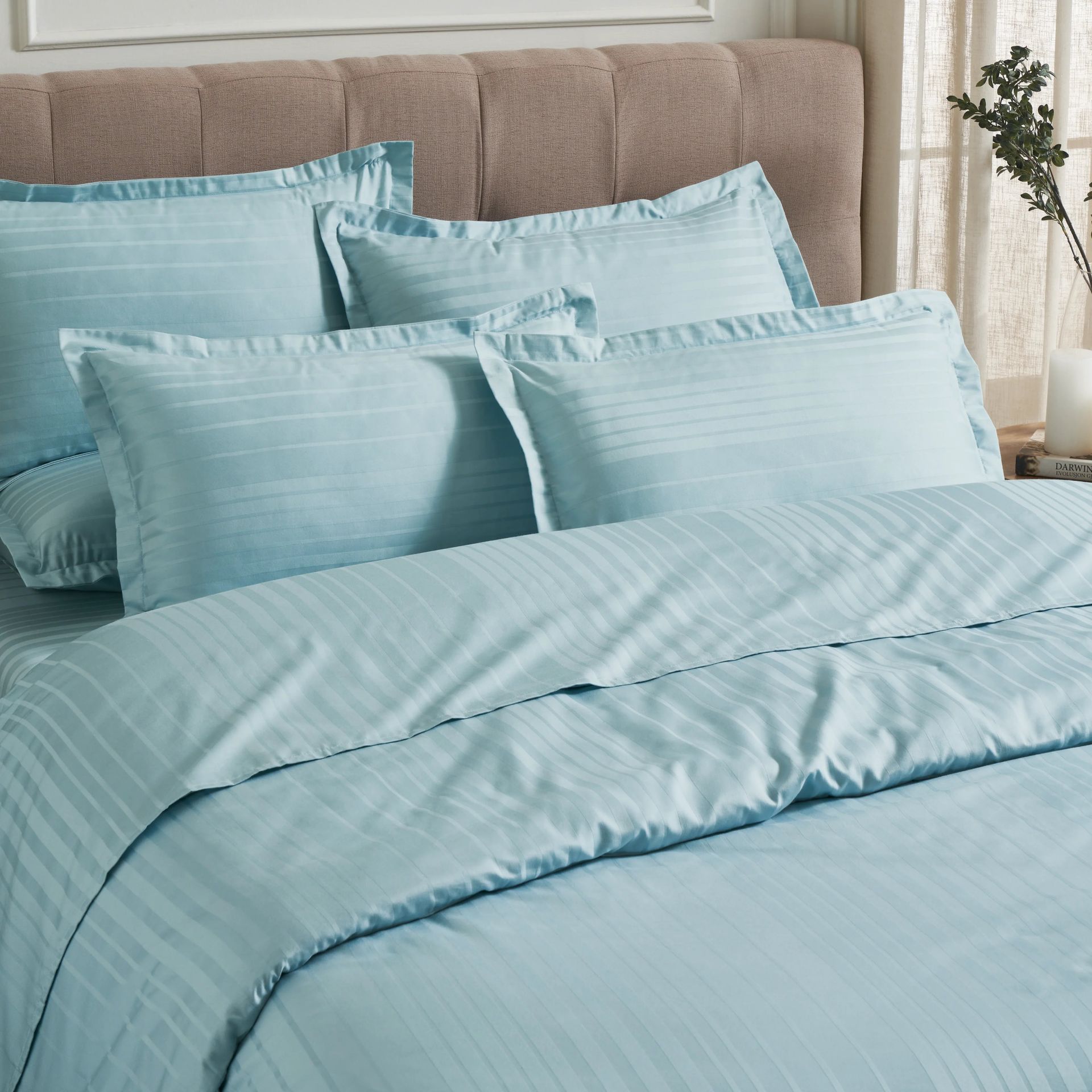 Solid Dyed 400 TC 100% Cotton Blue Sky King Fitted Sheet Set | Seraya