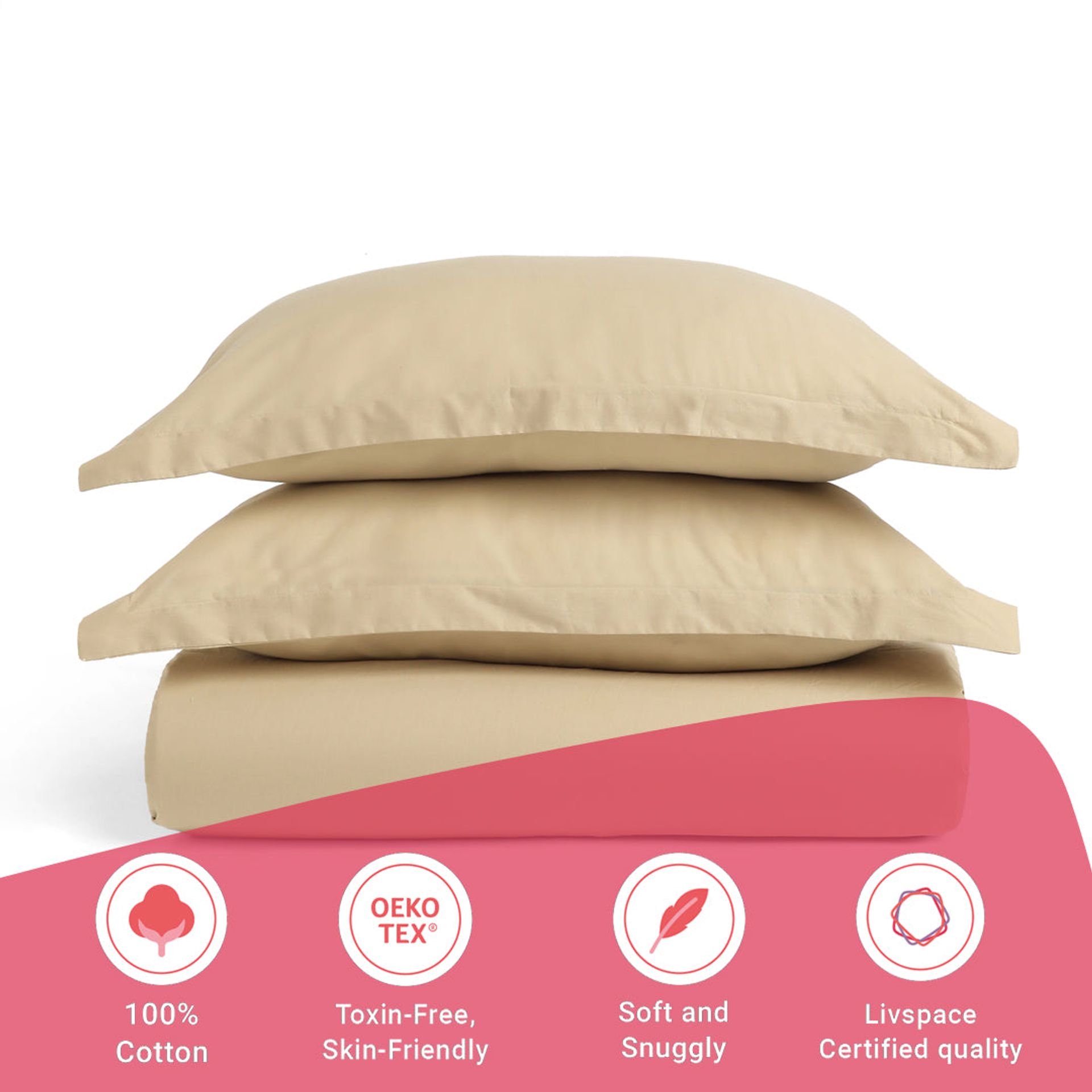 Solid Dyed 144 TC 100% Cotton Beige Queen Fitted Sheet Set | Paleto