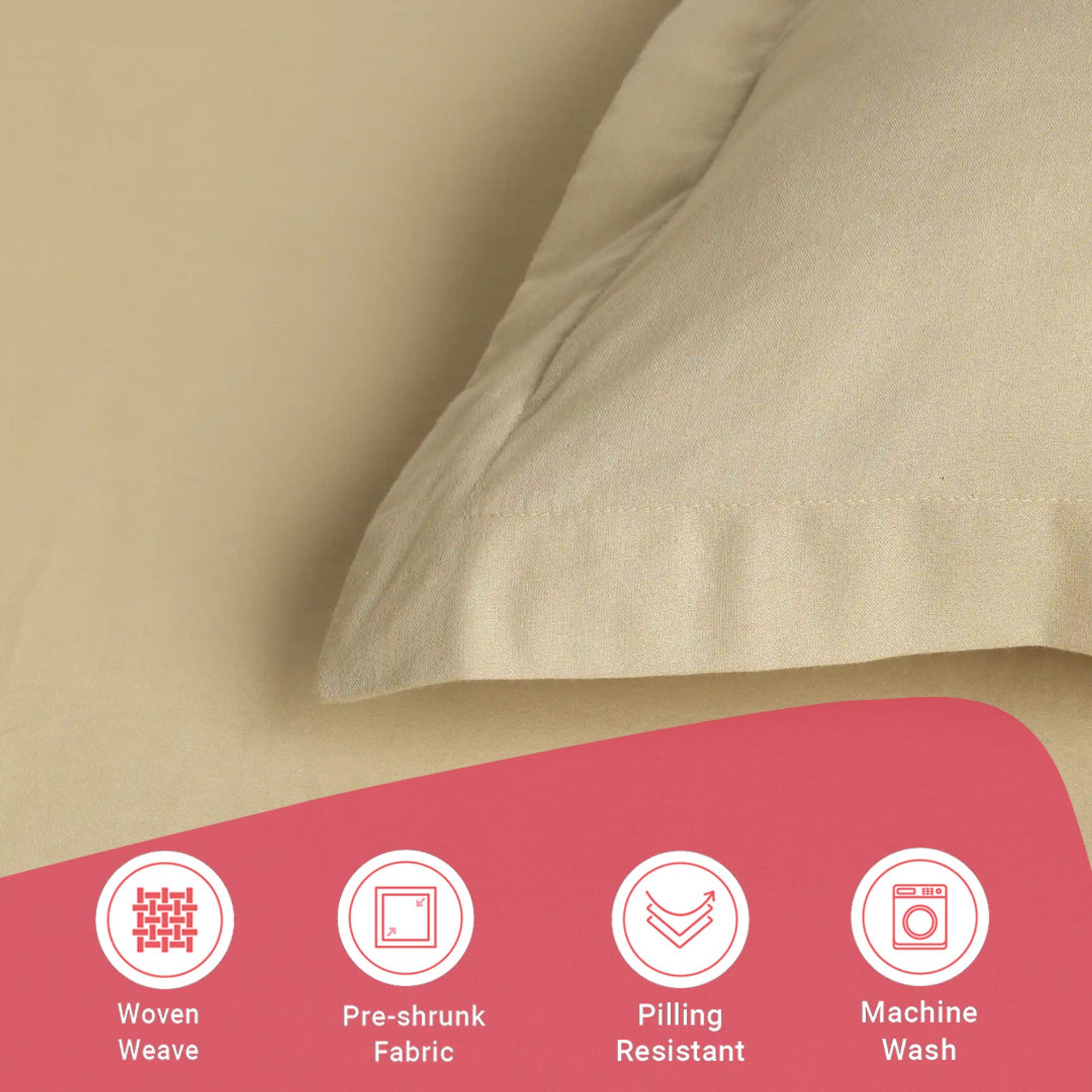 Solid Dyed 144 TC 100% Cotton Beige Queen Fitted Sheet Set | Paleto