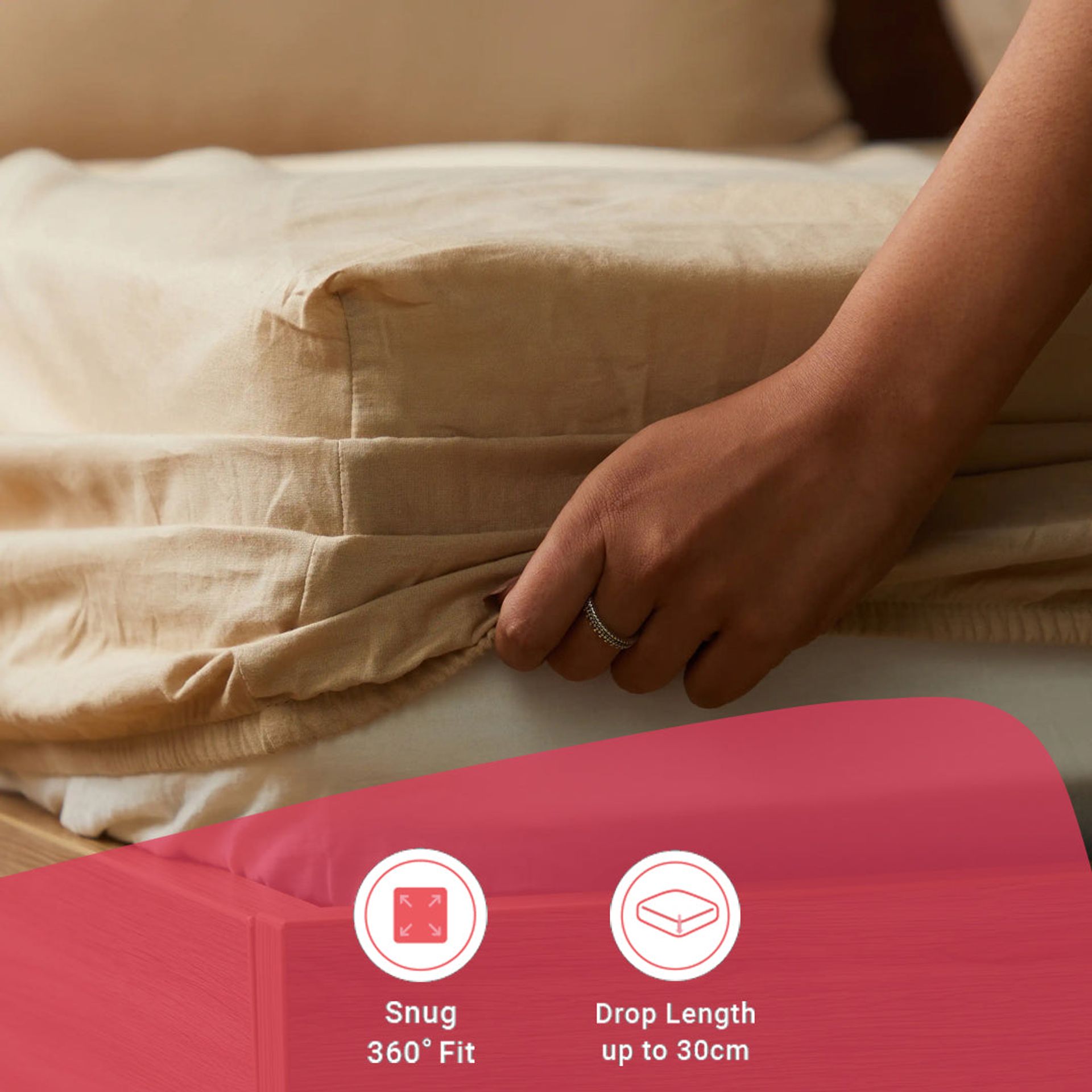 Solid Dyed 144 TC 100% Cotton Beige Queen Fitted Sheet Set | Paleto