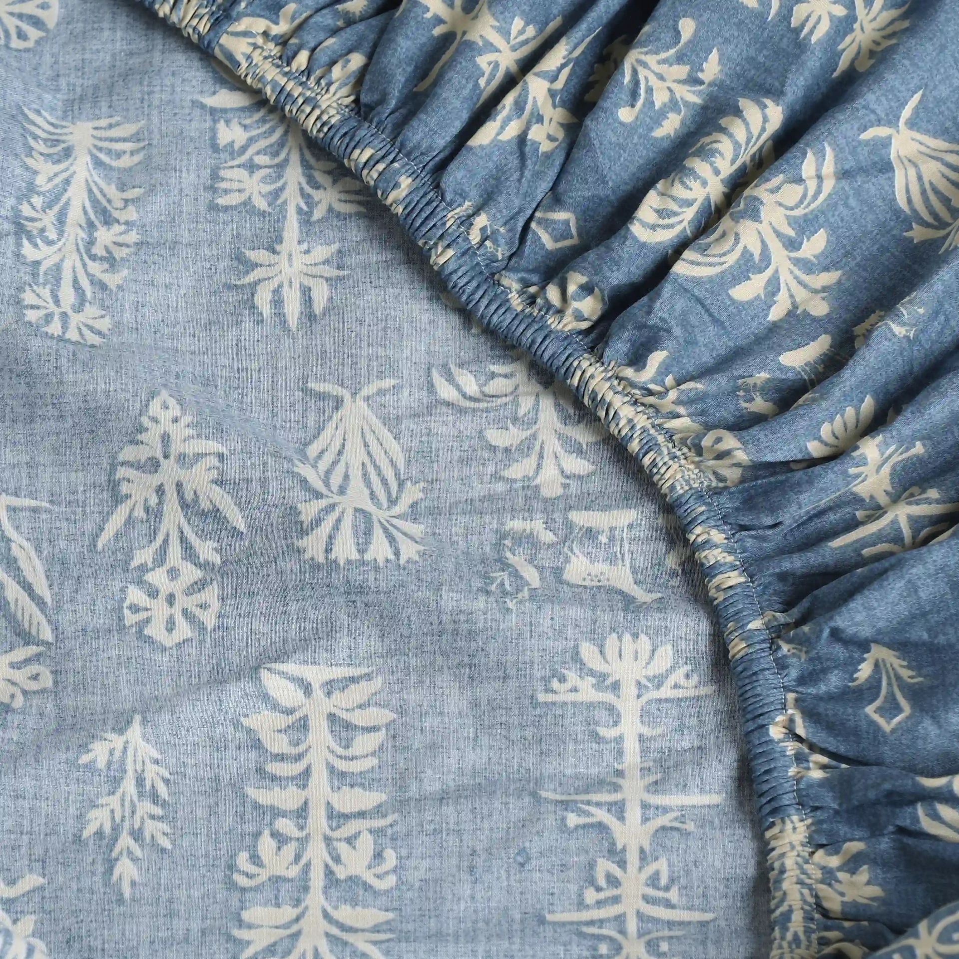 Ethnic 250 TC 100% Cotton Dark Blue King Fitted Sheet Set | Fergana