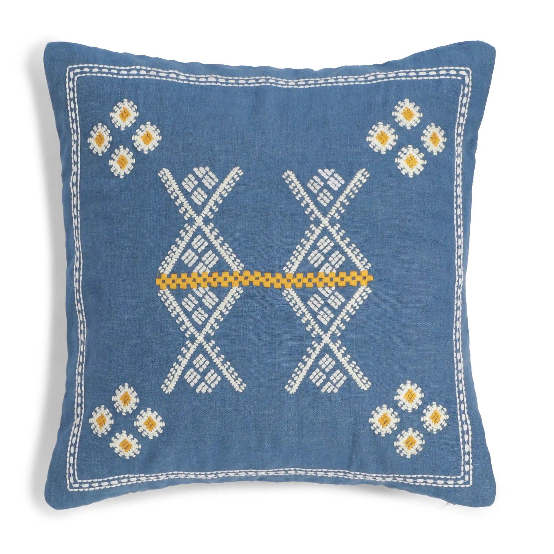 Ethnic 100% Linen Denim Blue Cushion Cover | Estrella