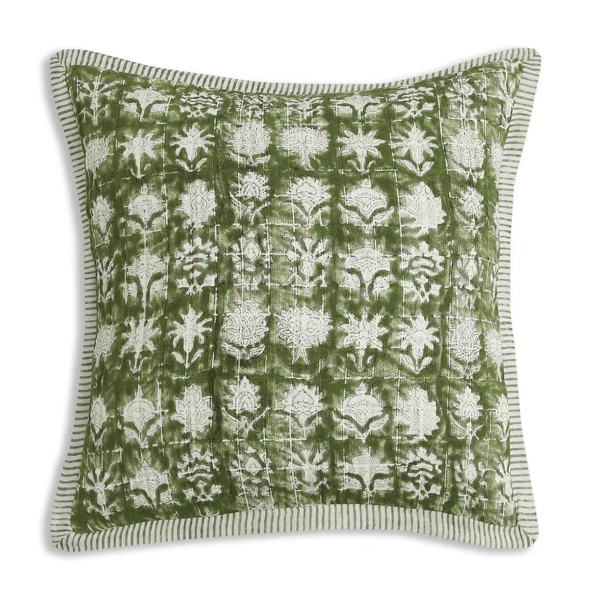 Indian Heritage 5 Layer Gauze Cotton Tropical Green Cushion Cover | Espricia