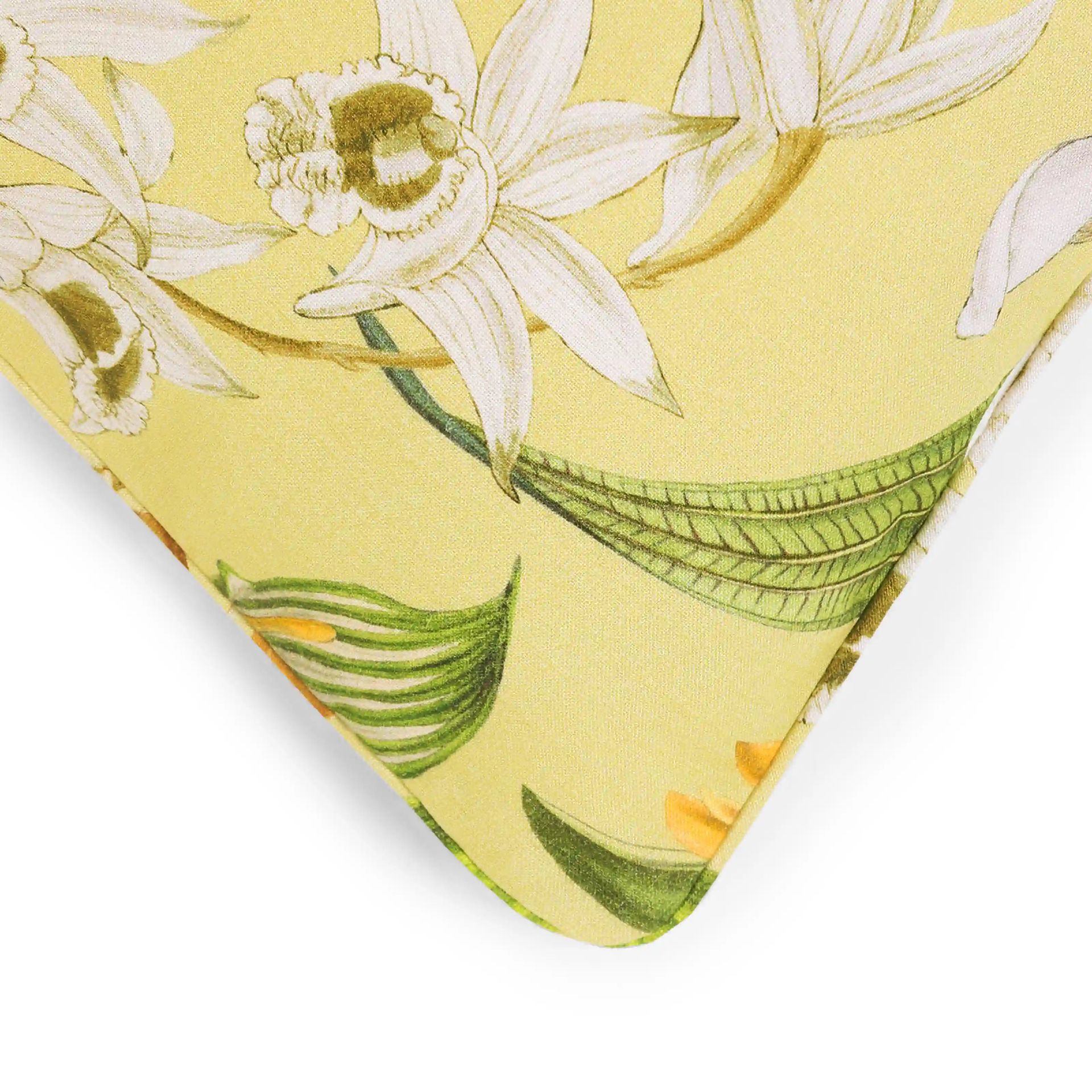 Floral Viscose Linen Blend Light Yellow Cushion Cover | Espricia