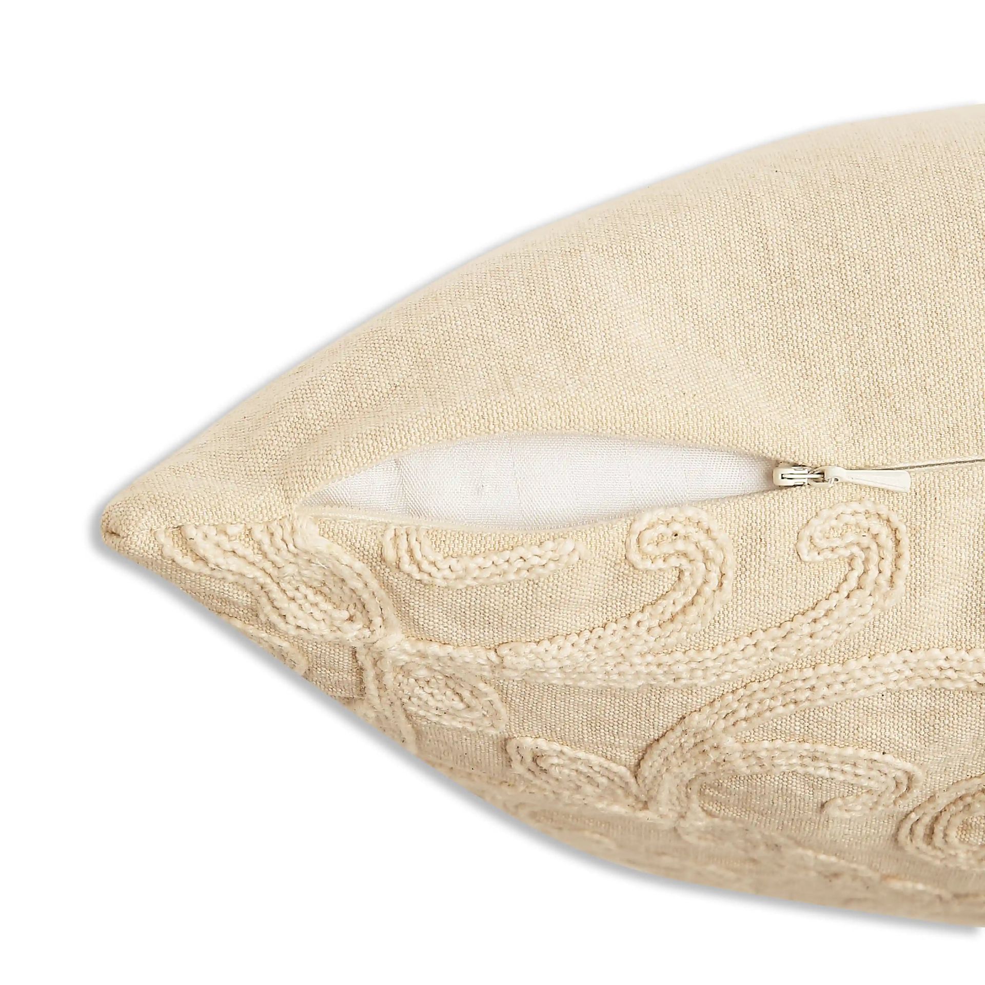 Indian Heritage 100% Cotton Soft Ecru Cushion Cover | Espricia