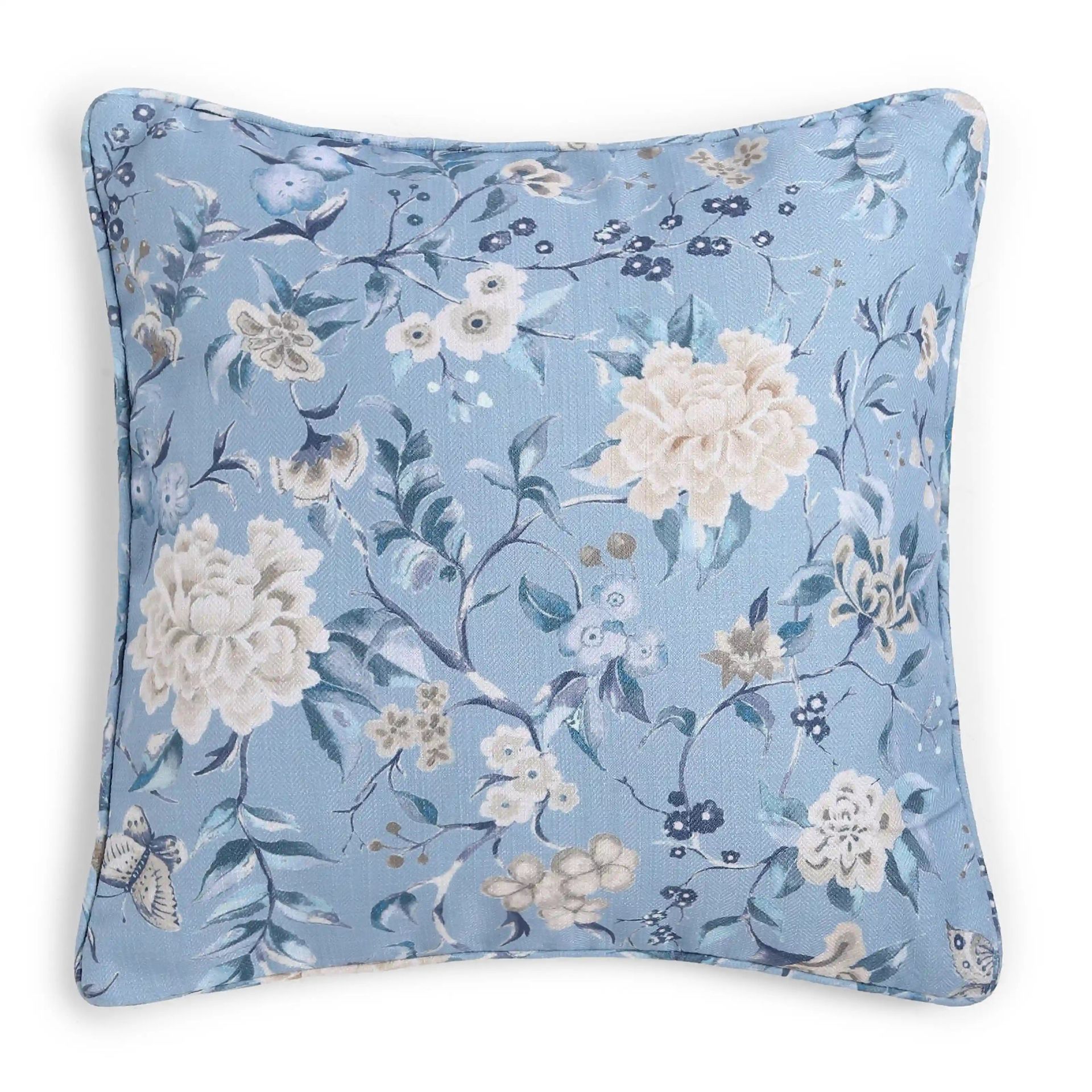 Floral 100% Polyester Azure Cushion Cover | Espricia