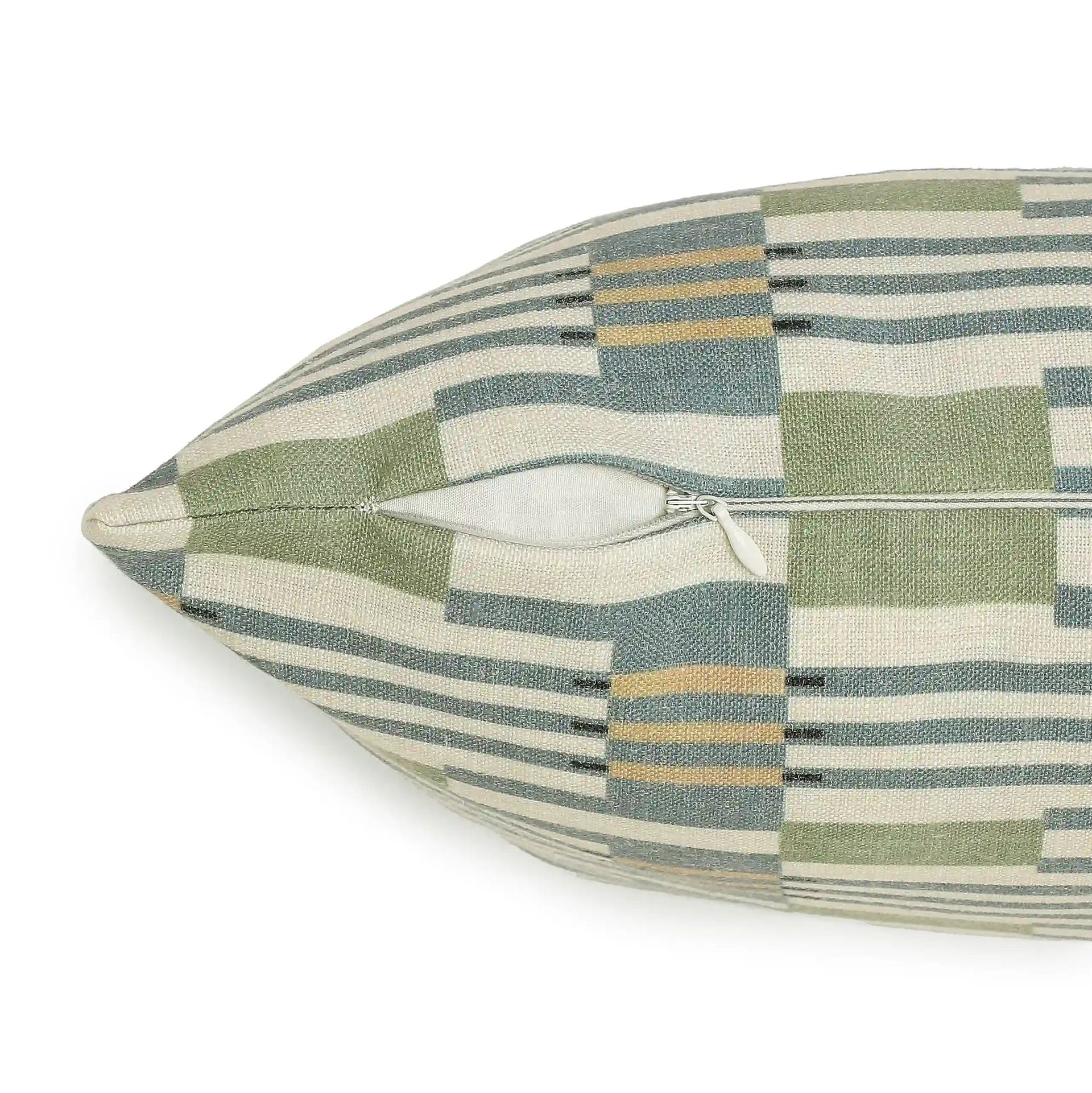 Geometric Polyester Blend Woodland Olive Cushion Cover | Vissencia