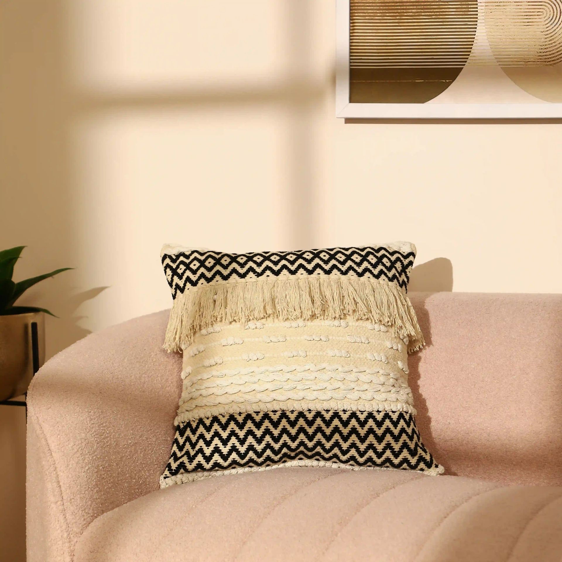 Geometric 100% Cotton Midnight Cushion Cover | Vissencia