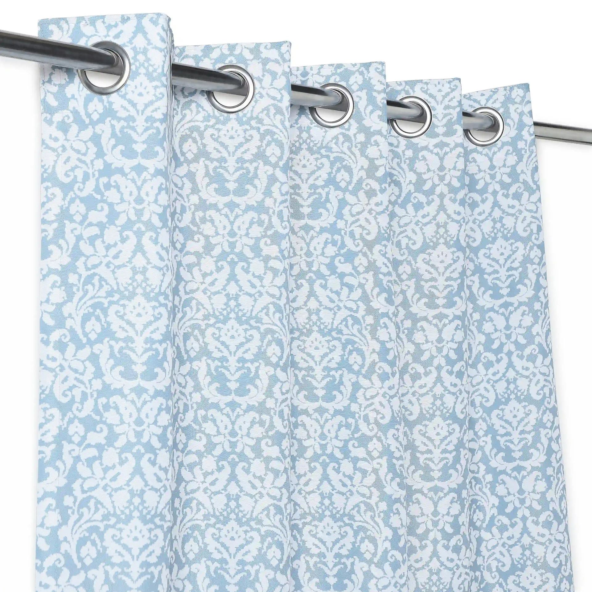 Indian Heritage 100% Polyester Pale Blue Set of 2 Long Door Curtains | Chippa Lane