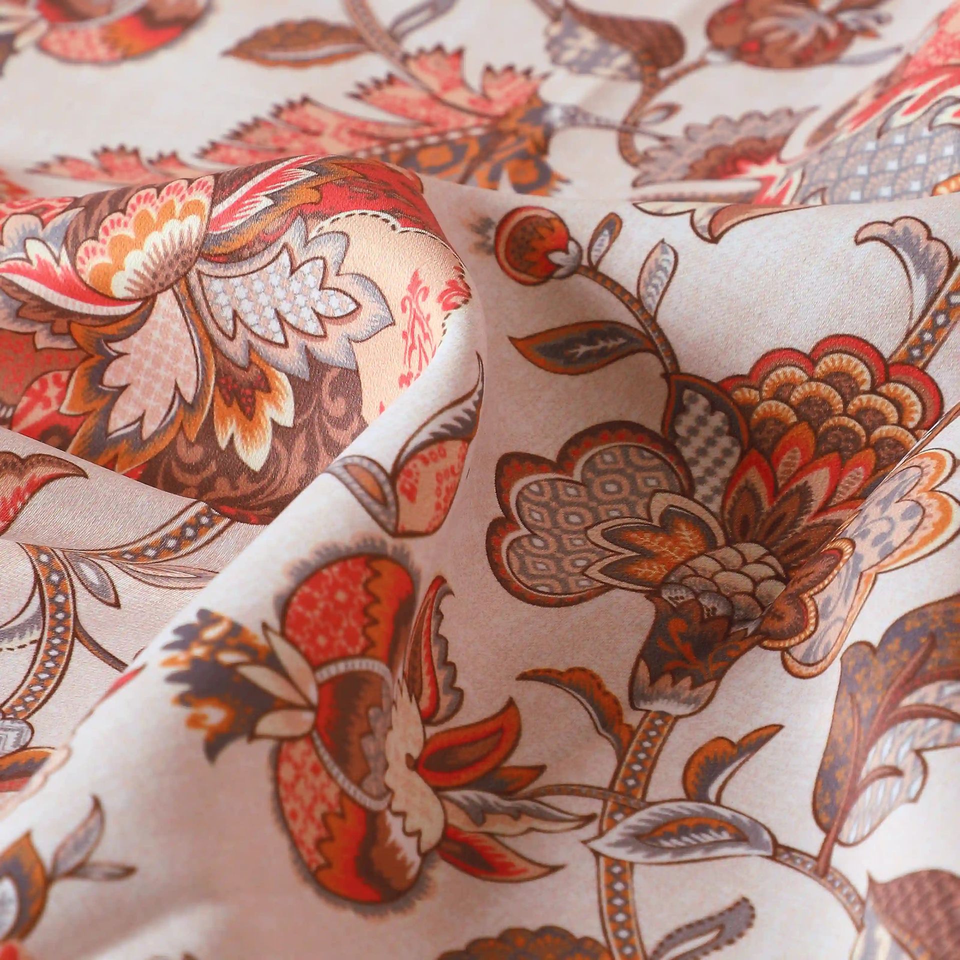 Floral 100% Polyester Salmon Set of 2 Long Door Curtains | Bloomshire Classic