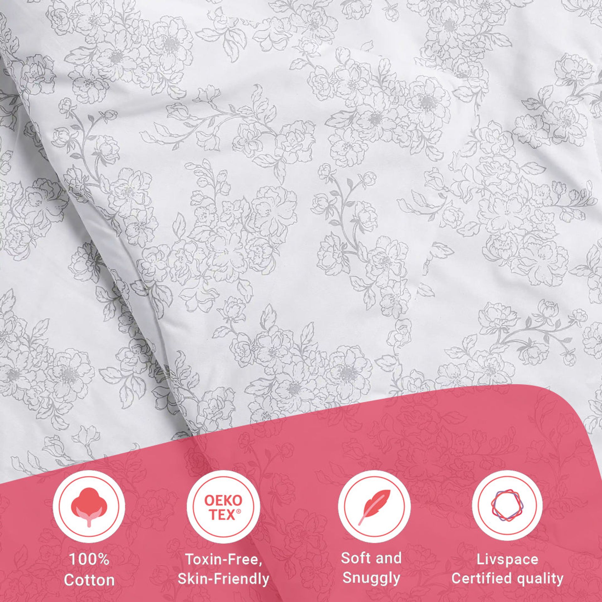 Floral 120 GSM 100% Cotton Grey Double Comforter | Bloomshire Classic