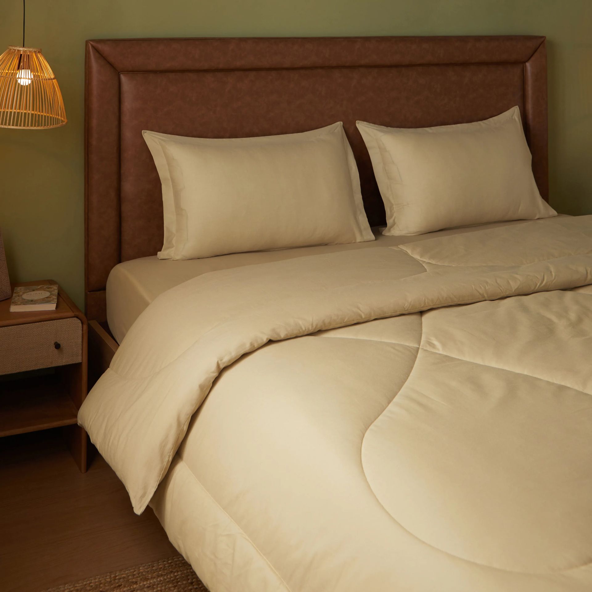 Solid Dyed 240 GSM Cotton Beige Double Comforter | Paleto