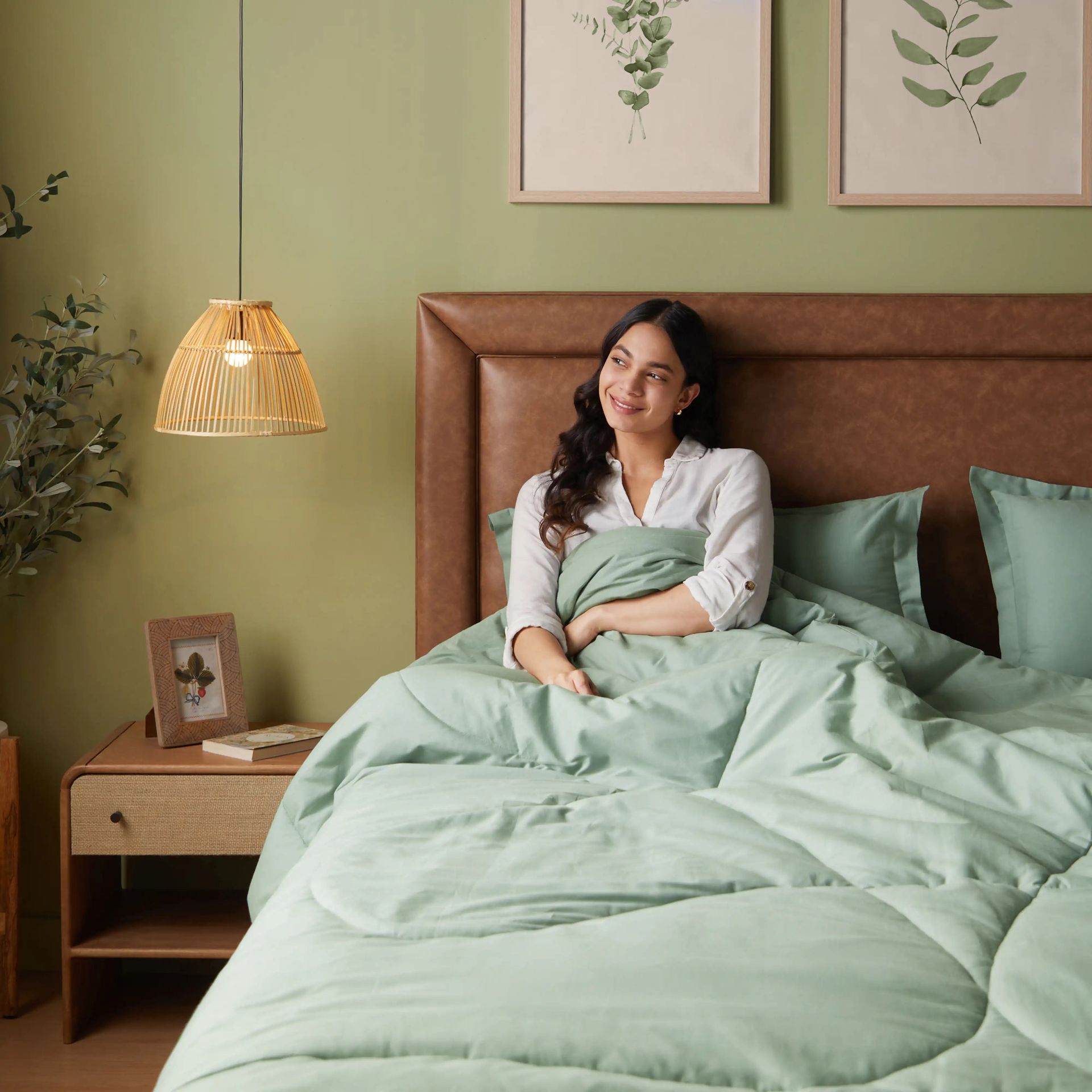 Solid Dyed 120 GSM Cotton Green Sage Double Comforter | Paleto