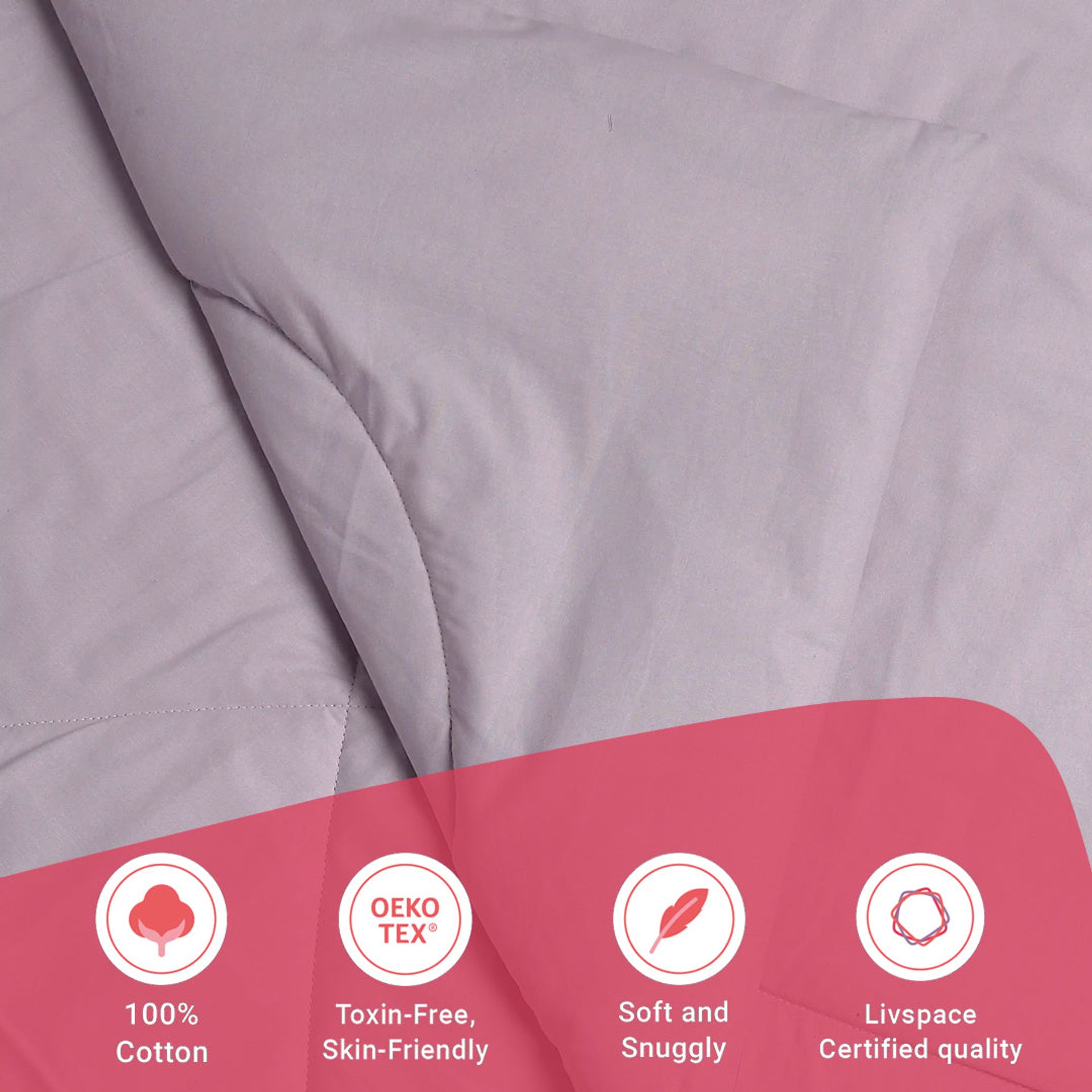 Solid Dyed 120 GSM Cotton Grey Lavender Double Comforter | Paleto