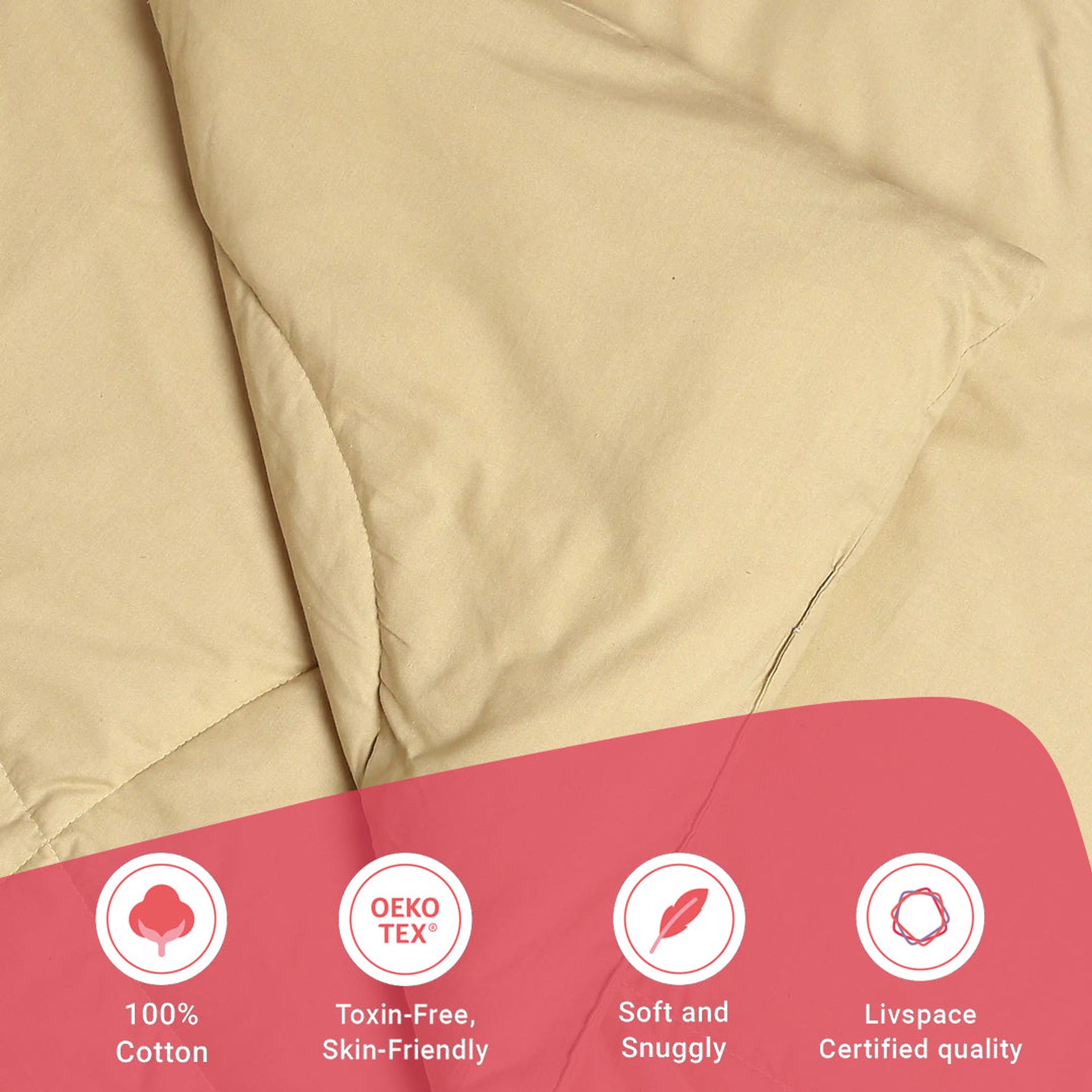 Solid Dyed 120 GSM Cotton Beige Double Comforter | Paleto