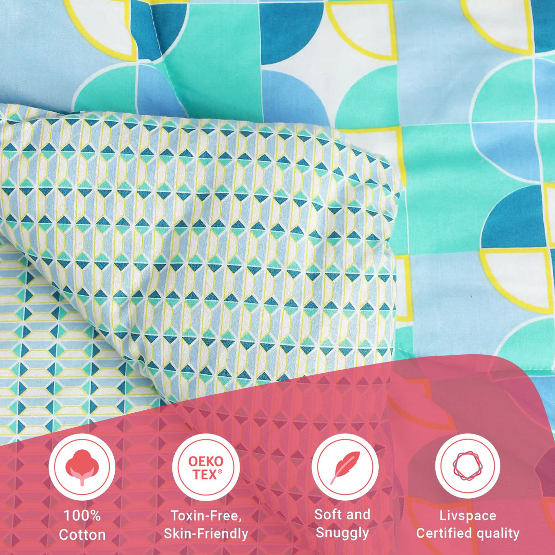 Geometric 144 GSM 100% Cotton Orbit Teal Double Comforter | Mishella